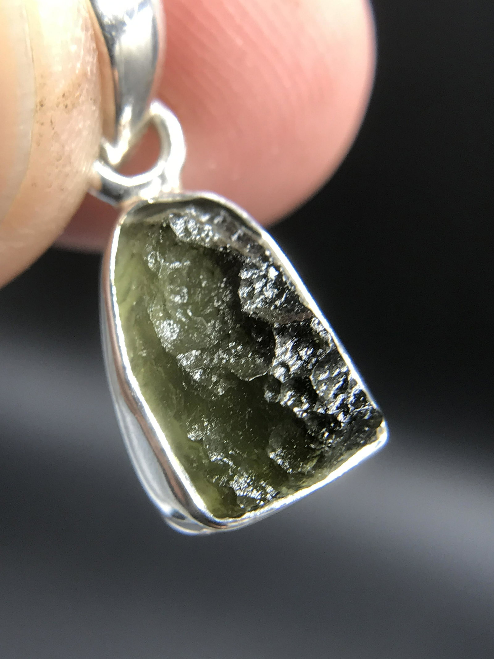 Impact Glass, Crystal, Natural, Collectible, Outerspace, Meteorite, Moldavite, Pendant, Sterling (1 of 4)
