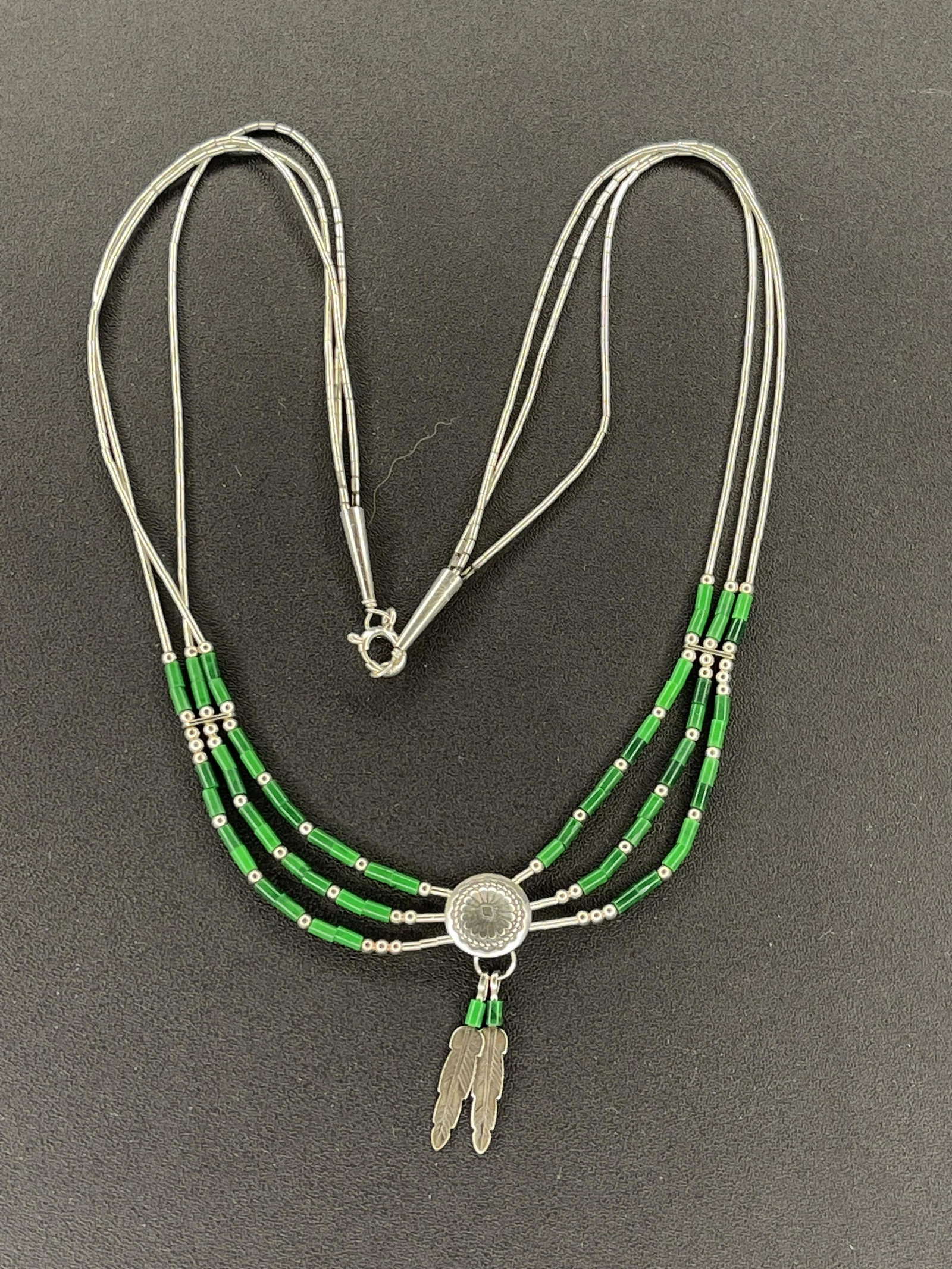 Handmade Green Beaded Feather Necklace (1 of 3)