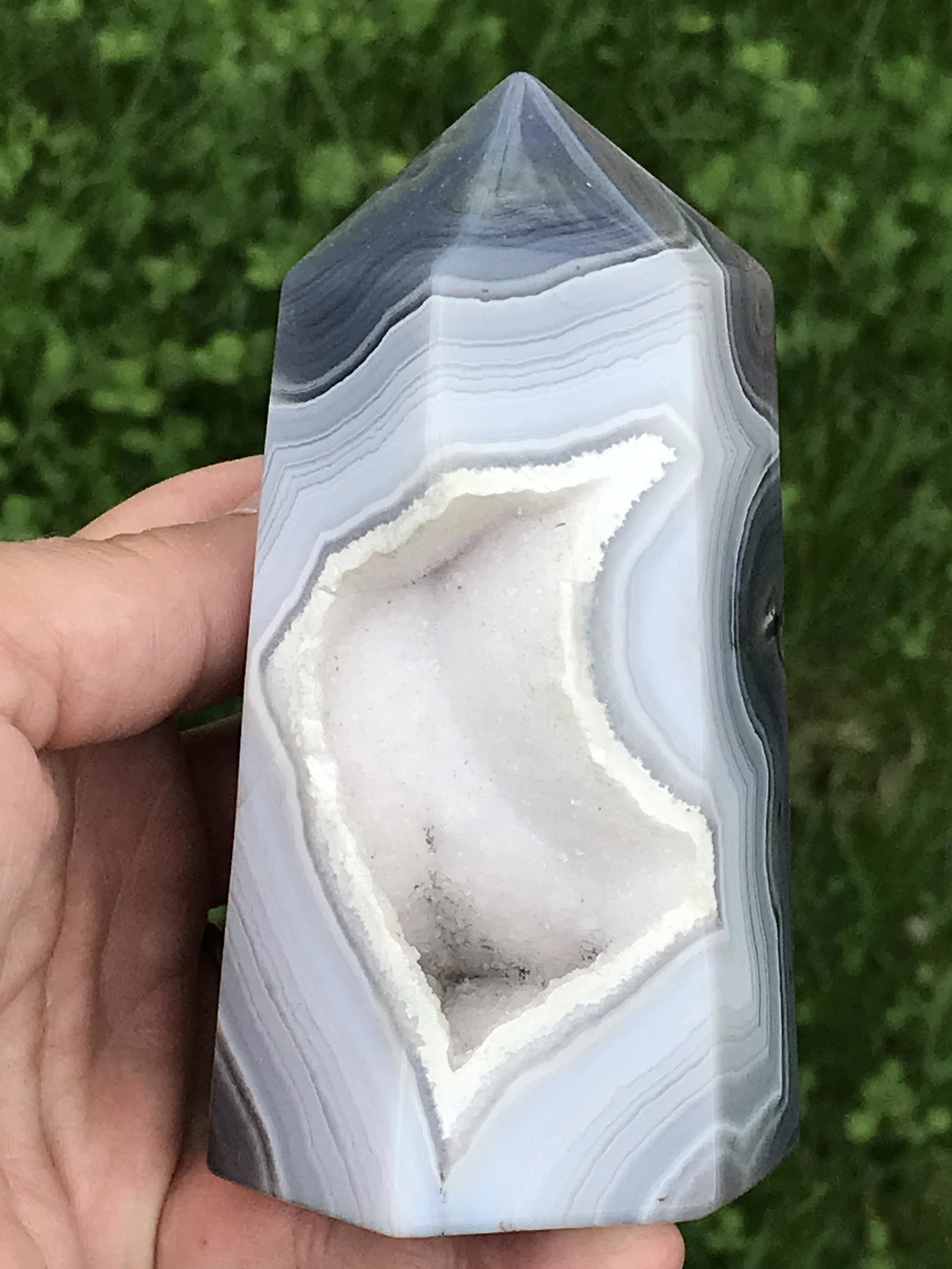 Rock, Crystal, Natural, Decor, Collectible, Freeform, Carving, Oblisk: Drusy Snow Quartz in Agate Freeform Oblisk Brazil 4.3"