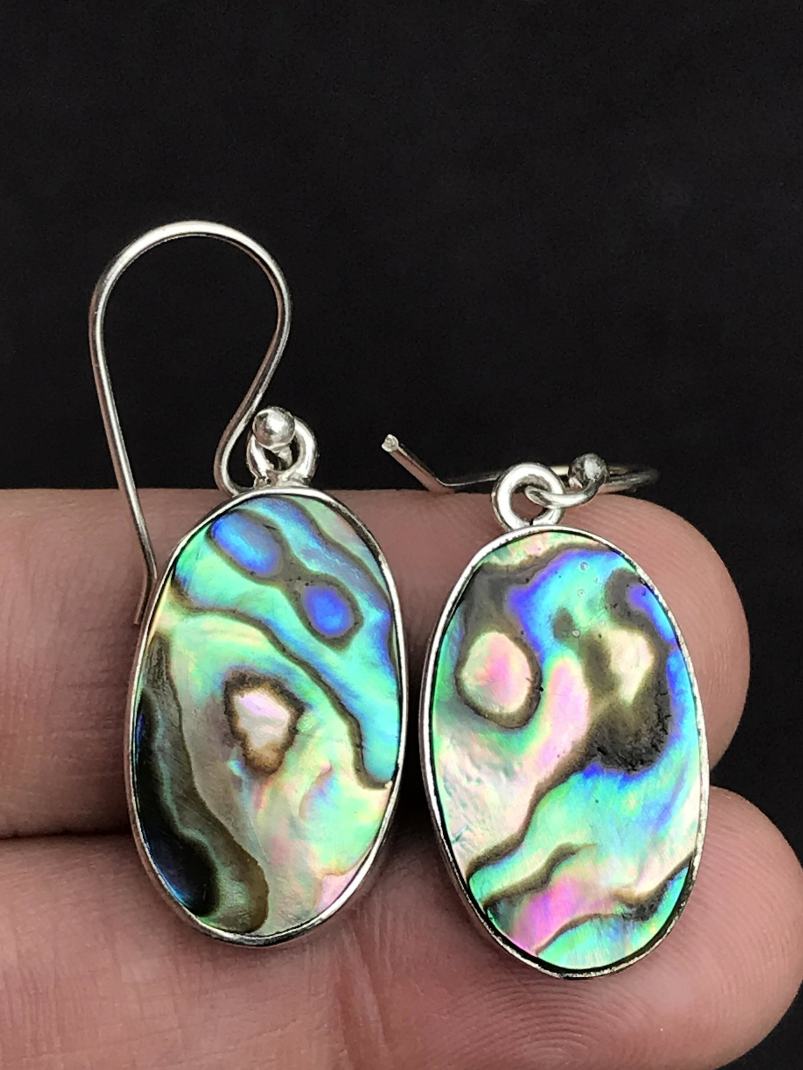 Rock, Crystal, Natural, Jewelry, Ear Rings, Sterling: Paua Abalone Ear Rings .923 Sterling Silver