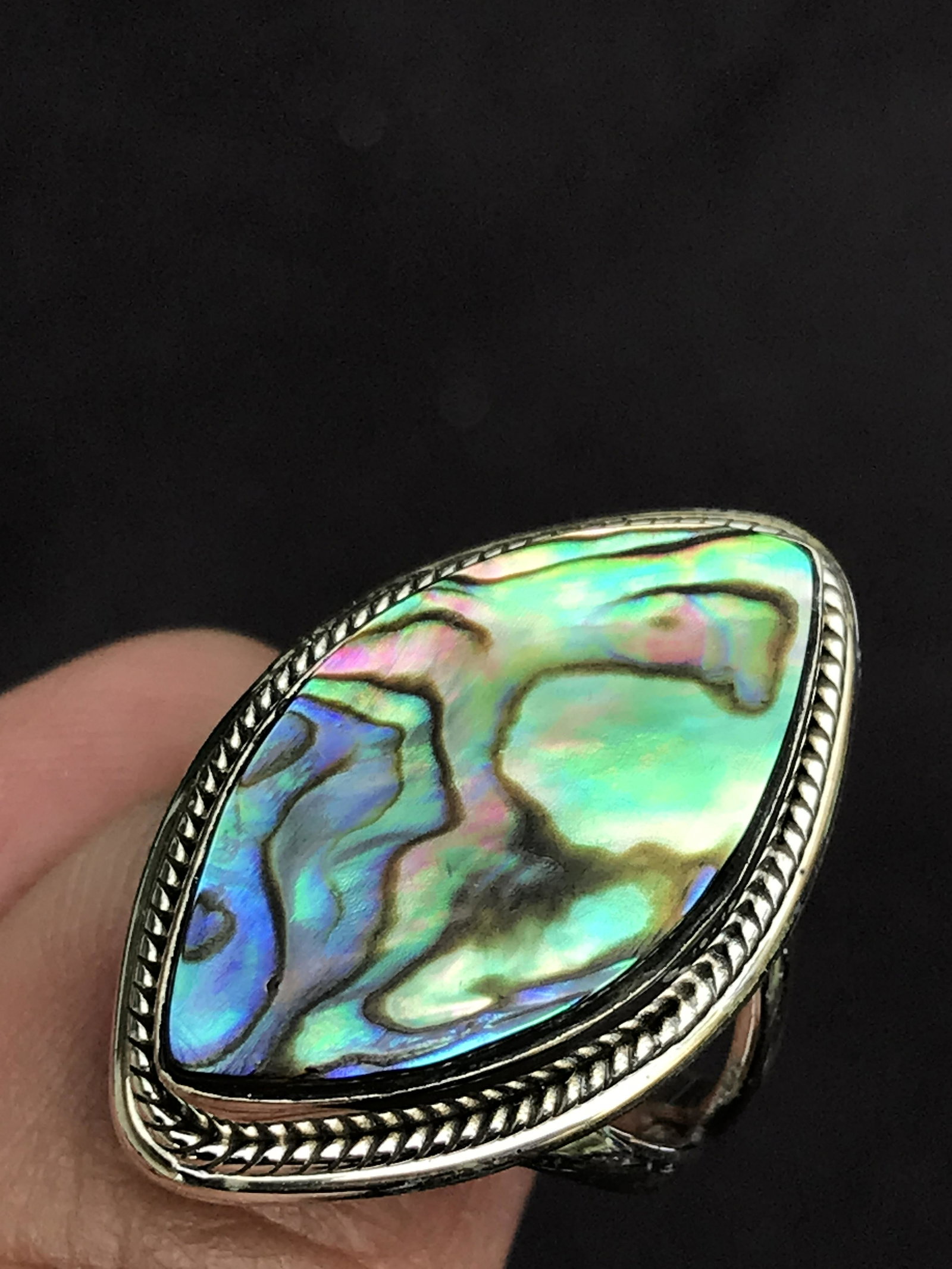 Rock, Crystal, Natural, Jewelry, Ring, Sterling: Paua Abalone Ring .923 Sterling Silver Size 8