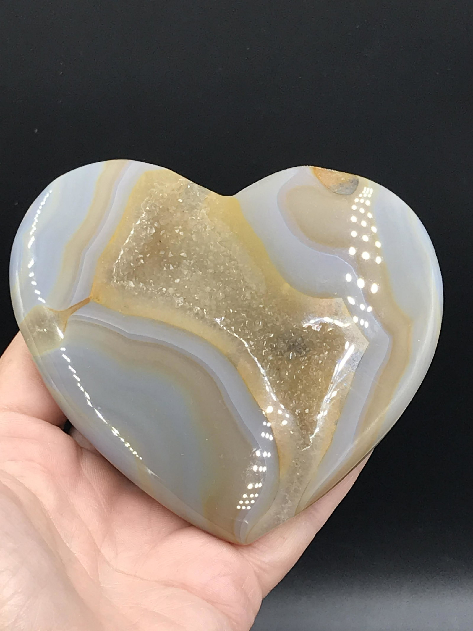 Rock, Crystal, Natural, Decor, Collectible, Carving, Heart: Drusy Quartz Agate Heart Brazil