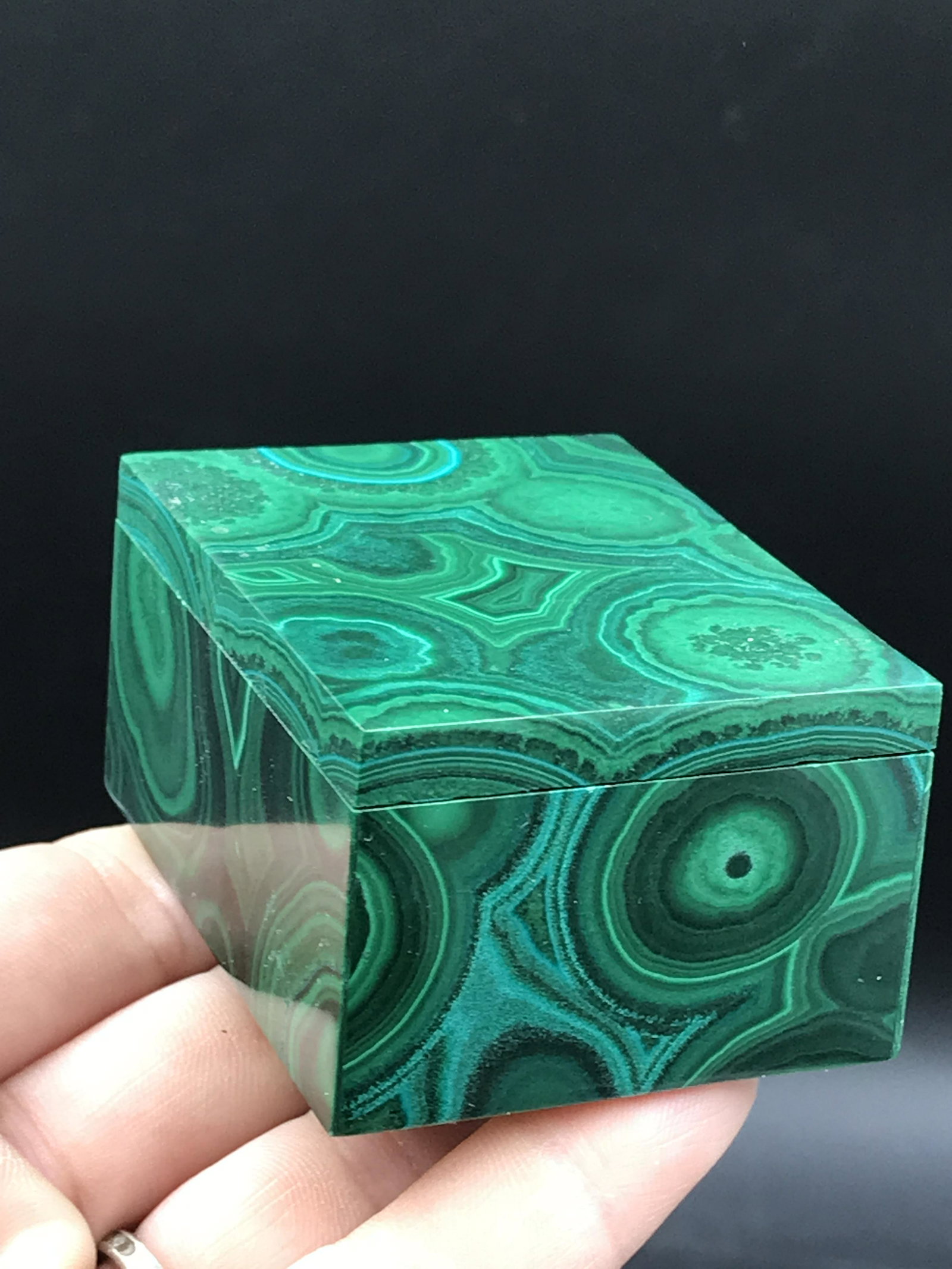 Rock, Crystal, Natural, Decor, Collectible, Carving, Jewelry Box: Malachite Box Democratic Republic of Congo