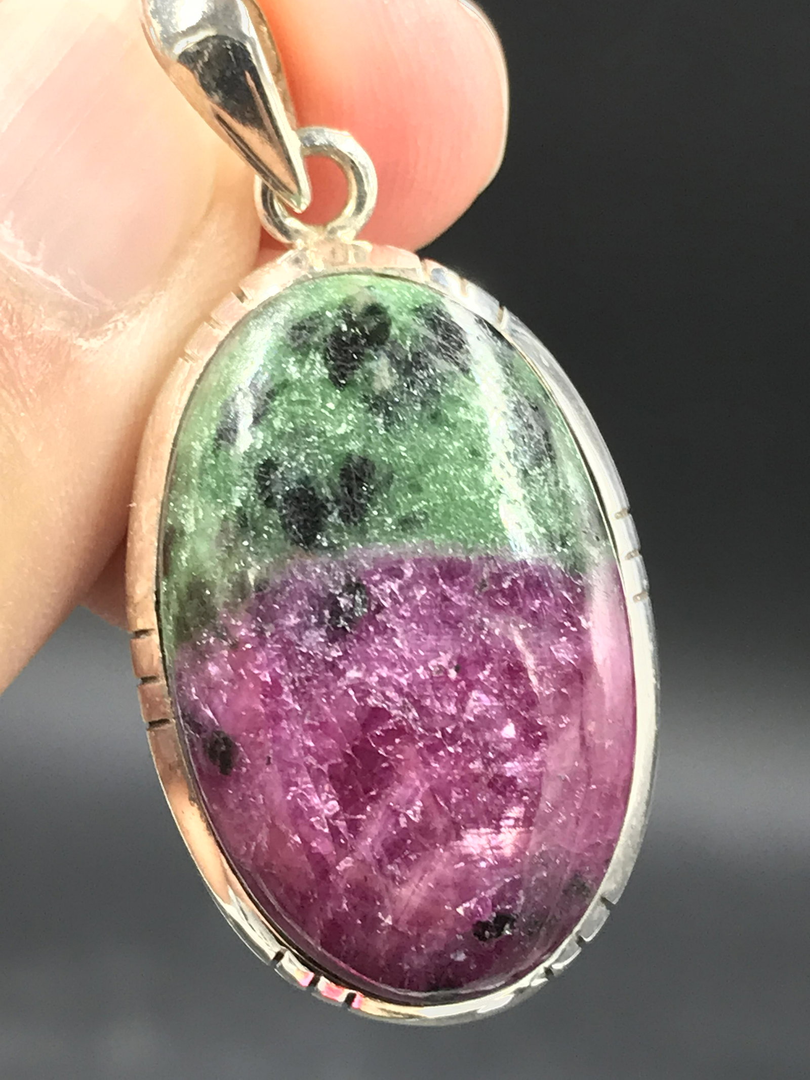 Rock, Crystal, Natural, Jewelry, Pendant, Sterling: Ruby Zoisite Sterling Silver Pendant