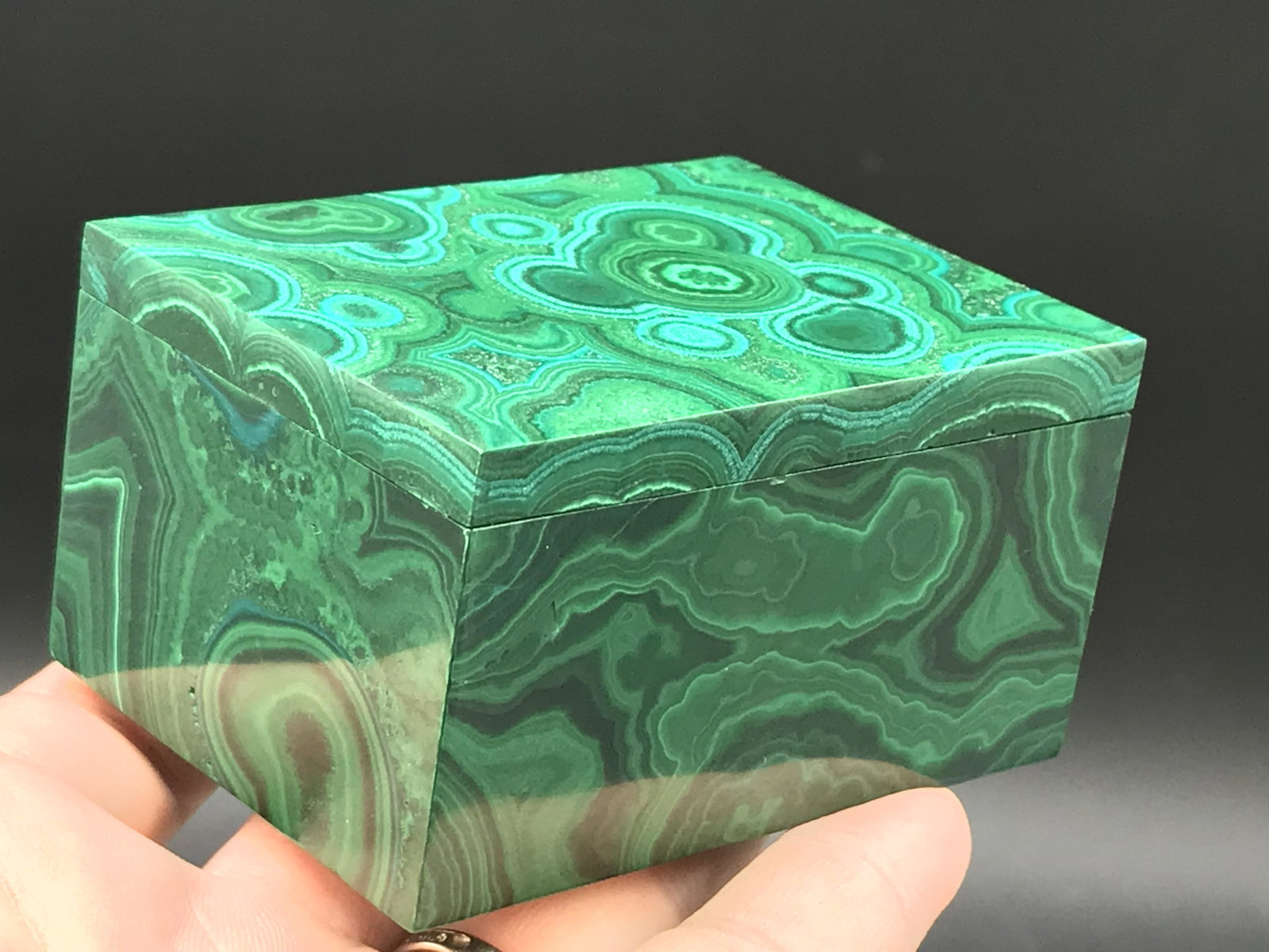 Rock, Crystal, Natural, Decor, Collectible, Carving, Jewelry Box: Malachite Box Democratic Republic of Congo 10oz