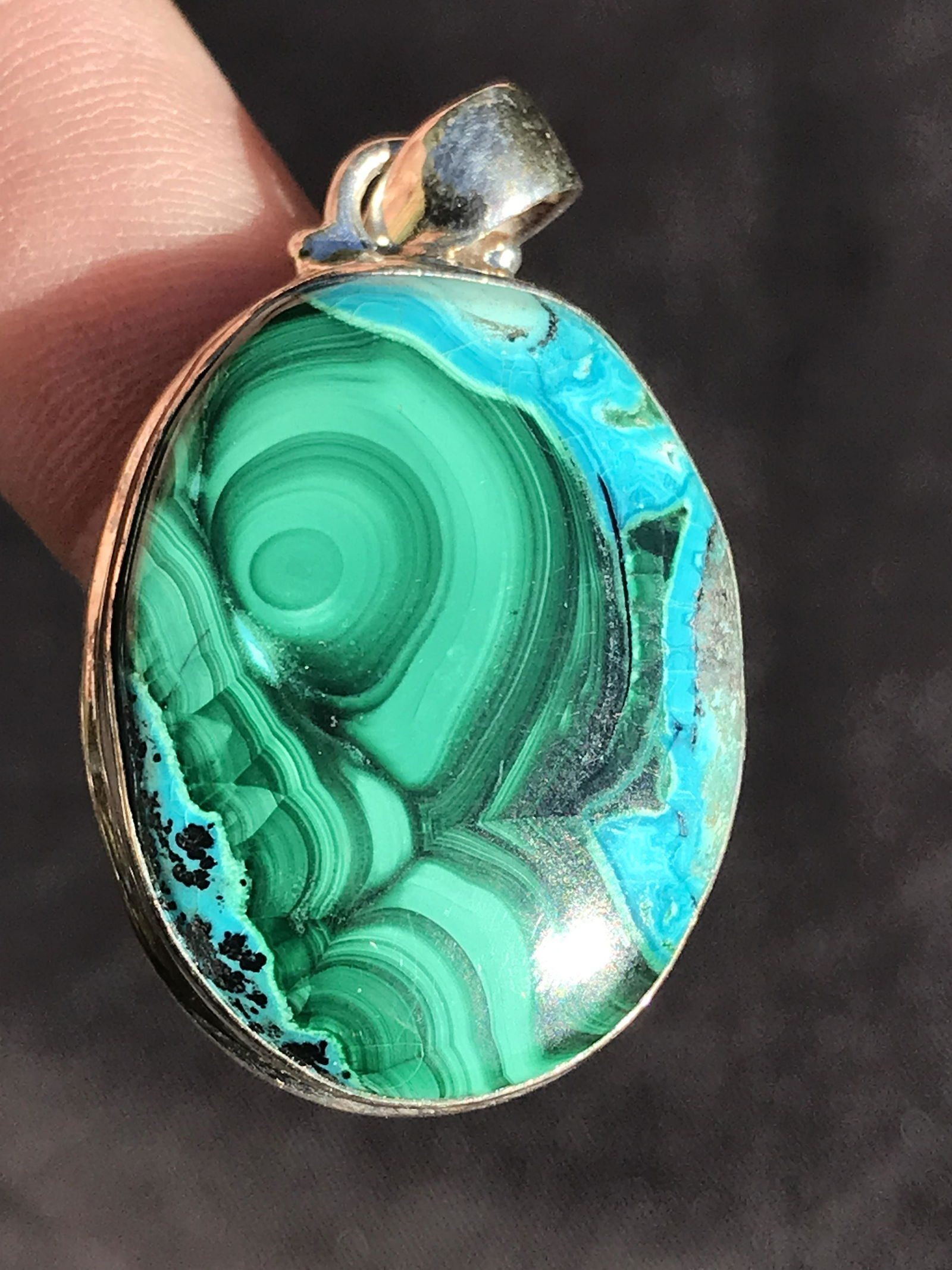 Malachite with Chrysacola Pendant: Malachite with Chrysacola Sterling Silver Pendant