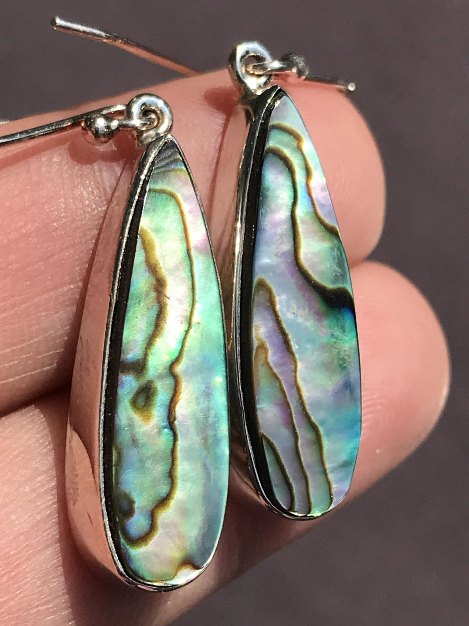 Rock, Crystal, Natural, Jewelry, Ear Rings, Sterling: Abalone Sterling Silver Ear Rings