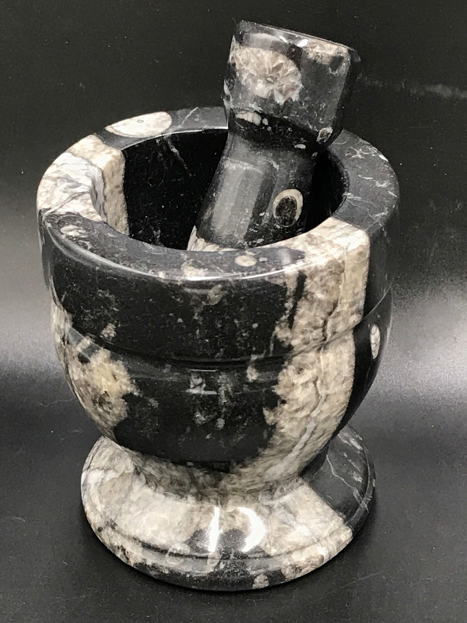 Rock, Crystal, Natural, Decor, Collectible, Mortar & Pestle: Mortar & Pestle Fossil Orthoceras Marble