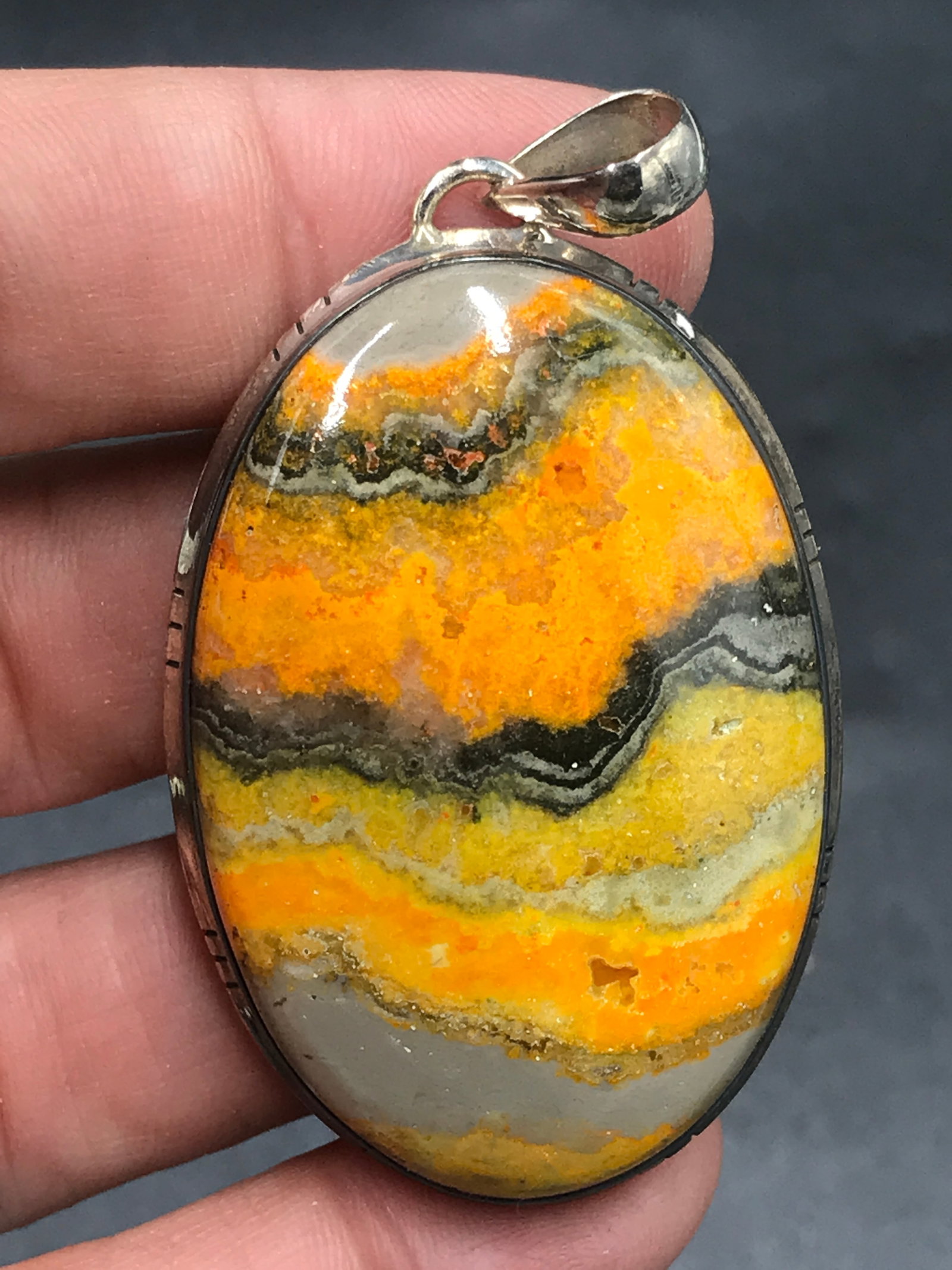 Rock, Crystal, Natural, Jewelry, Pendant, Sterling: Bumble Bee Jasper Pendant .923 Sterling Silver