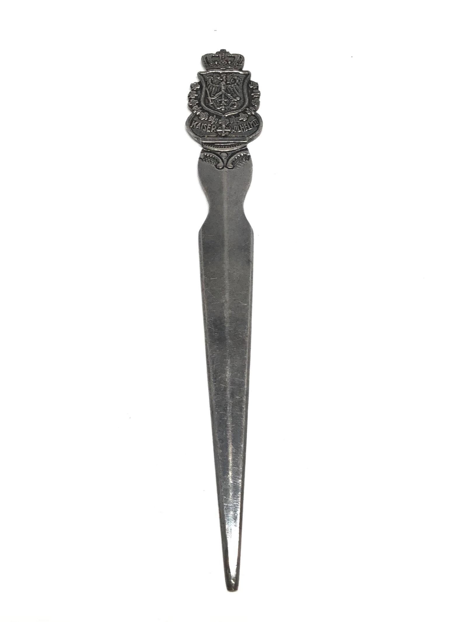 Silver letter opener: Silver Kaiser Wilhelm II letter opener. 17.19 grams total weight.
