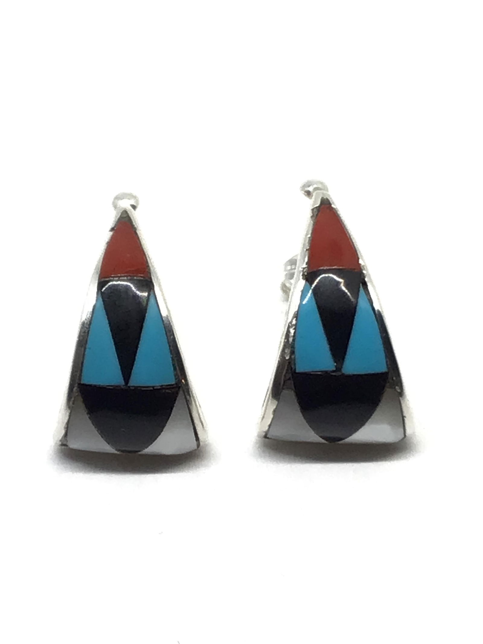 Zuni multi stone inlayed silver earrings (1 of 3)
