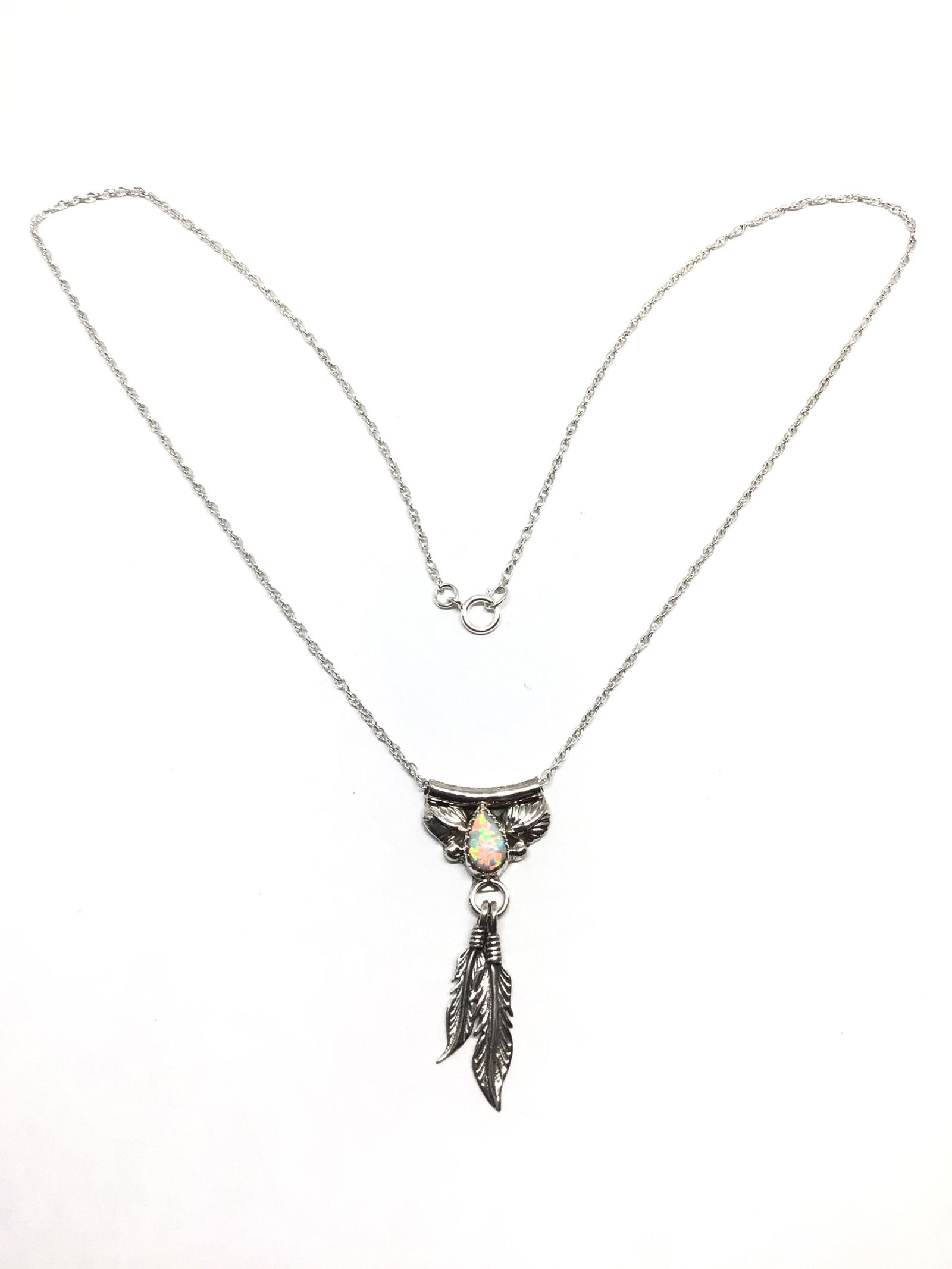 Navajo opal feathered silver necklace (1 of 3)