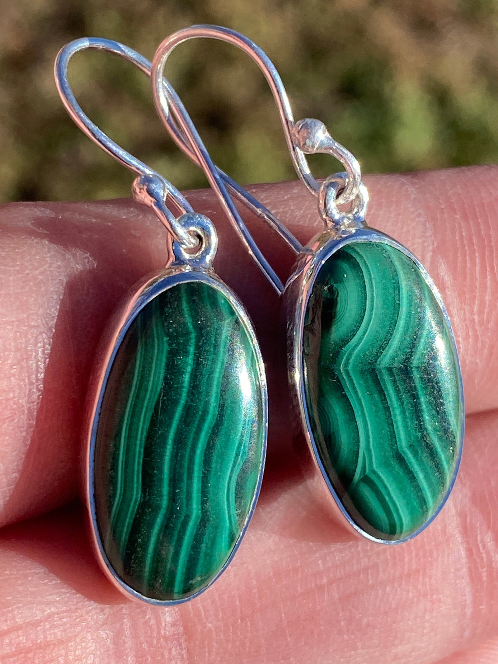 Rock, Crystal, Natural, Jewelry, Ear Rings, Sterling: Malachite Sterling Silver Ear Rings