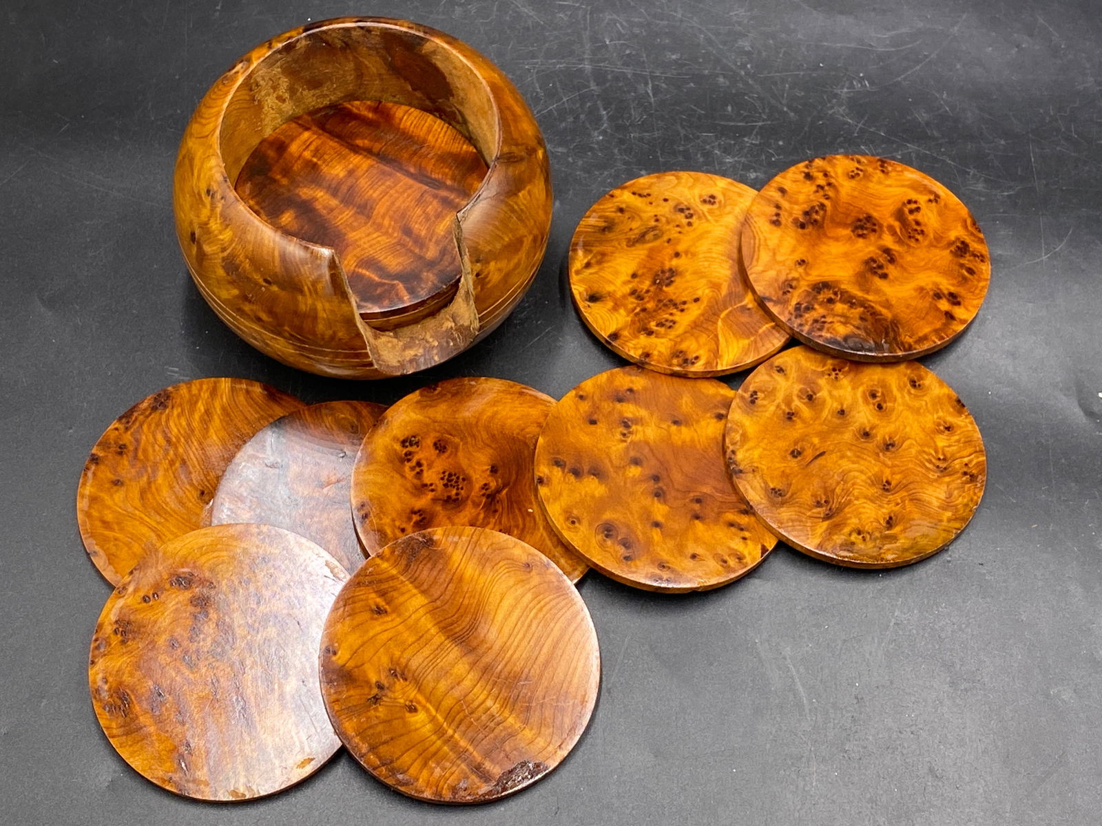Thuya Wood, Carving, Natural, Decor, Collectible, Coaster: Coaster Set Thuya Wood 12 Coasters