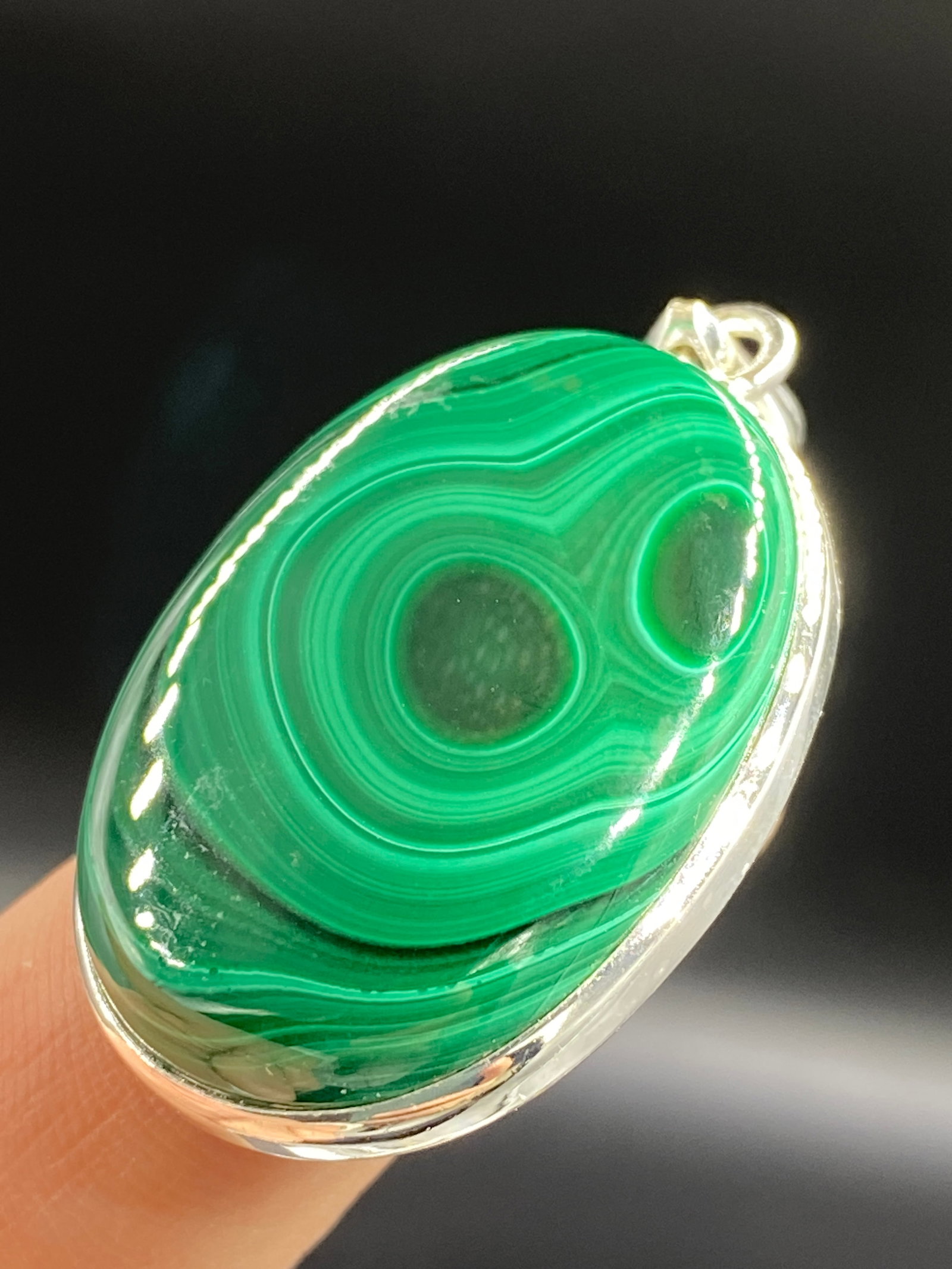 Rock, Crystal, Natural, Jewelry, Pendant, Sterling: Malachite Sterling Silver Pendant