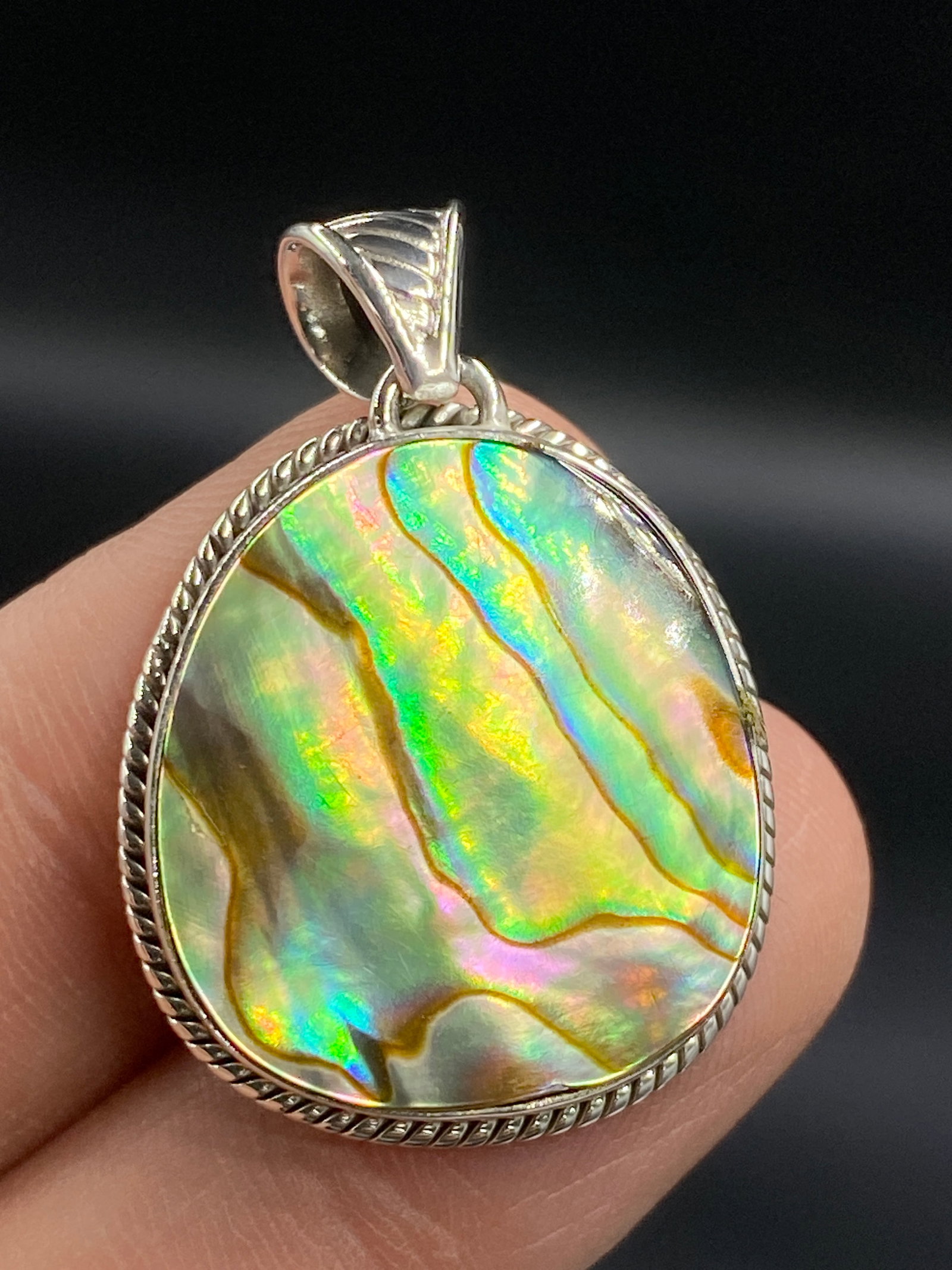 Rock, Crystal, Natural, Jewelry, Pendant, Sterling: Abalone Sterling Silver Pendant