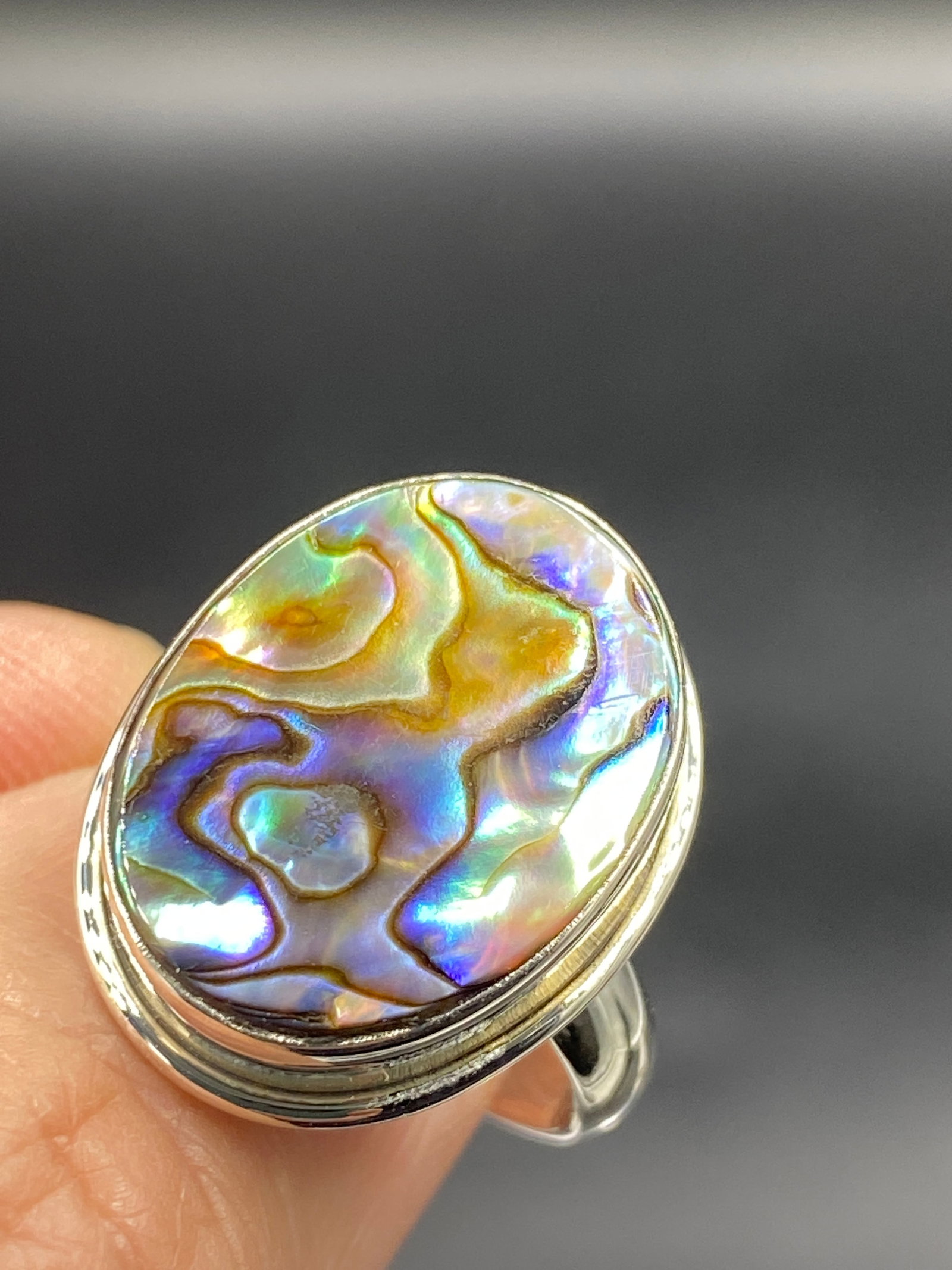 Rock, Crystal, Natural, Jewelry, Ring, Sterling: Paua Abalone Ring Sterling Silver Size 8