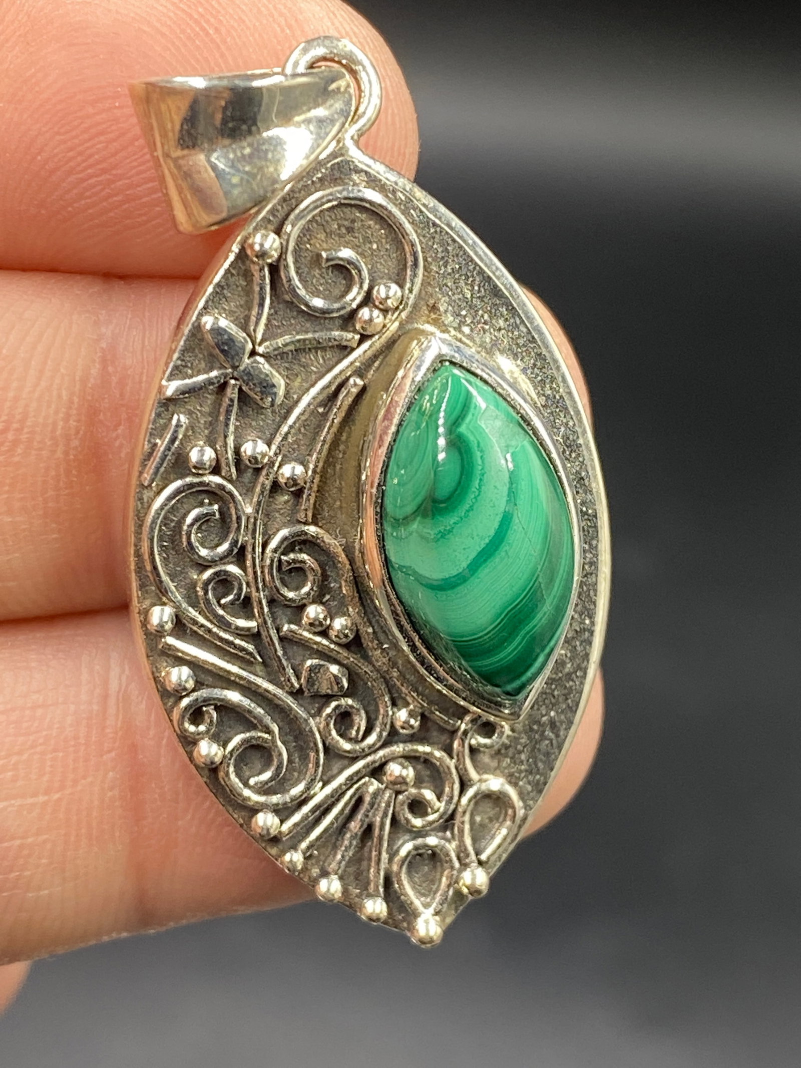 Rock, Crystal, Natural, Jewelry, Pendant, Sterling: Malachite Pendant Sterling Silver Republic of Congo