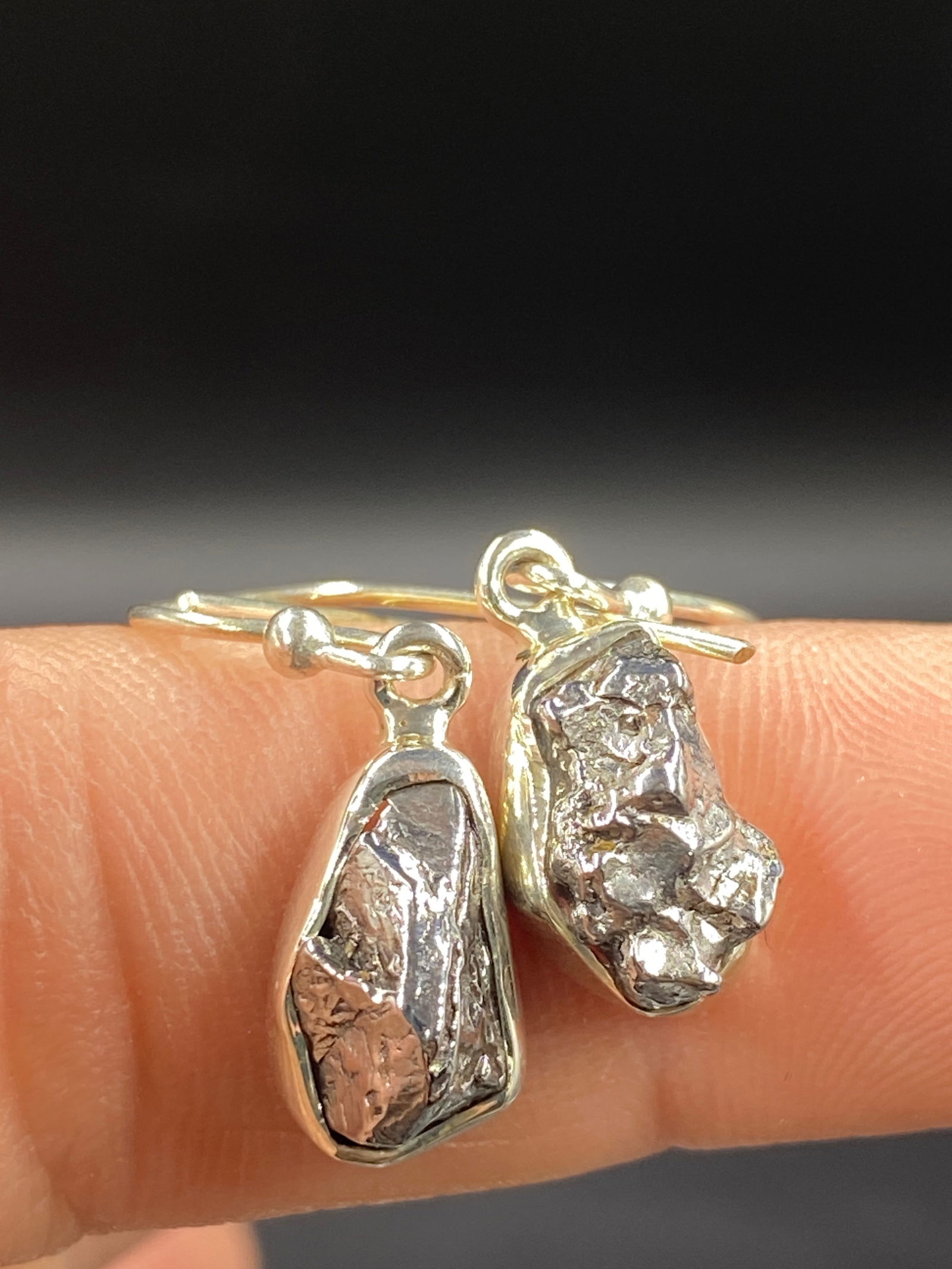 Meteorite, Rock, Crystal, Natural, Jewelry, Ear Rings, Sterling (1 of 4)
