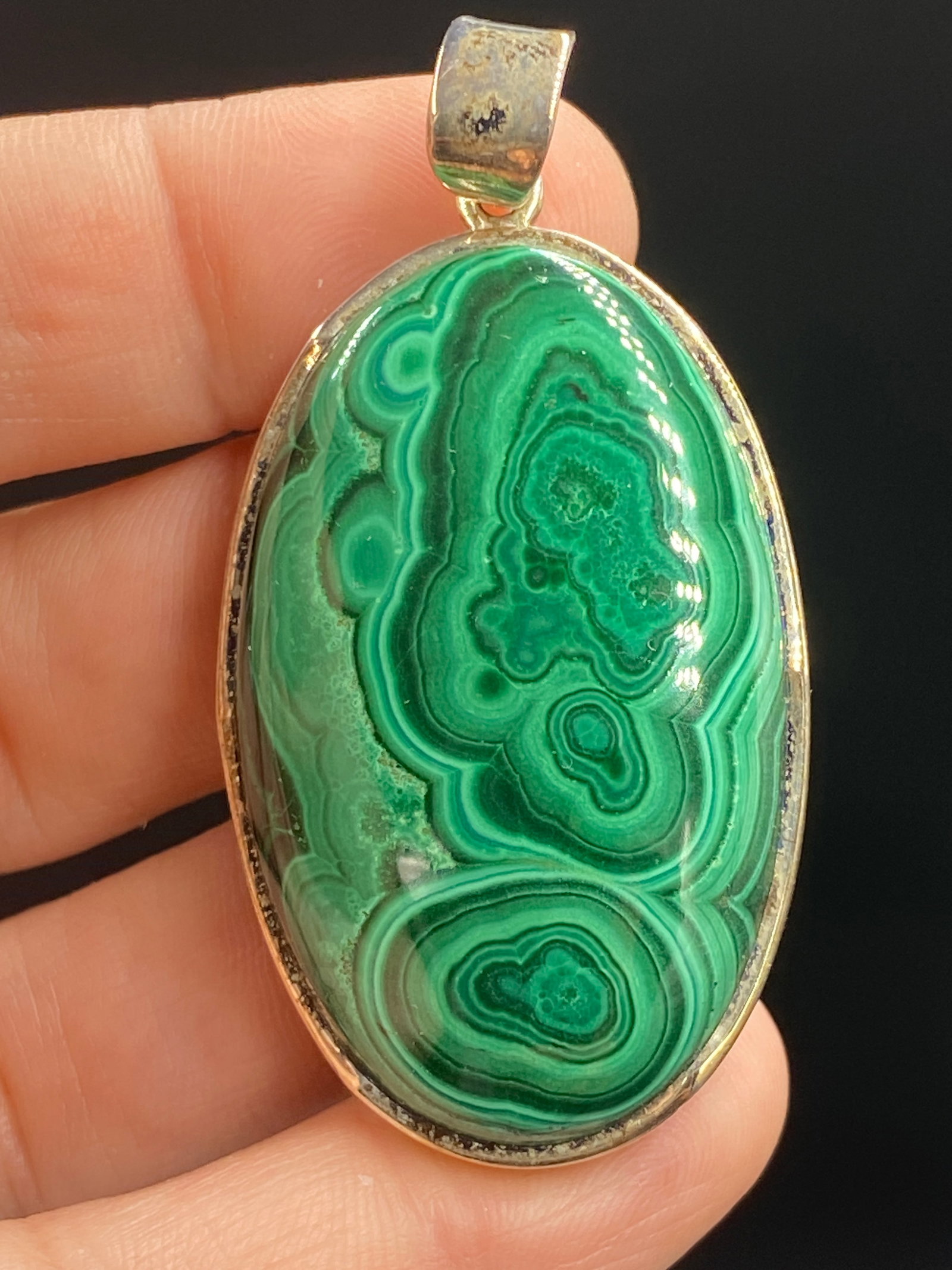 Rock, Crystal, Natural, Jewelry, Pendant, Sterling: Malachite Pendant Sterling Silver