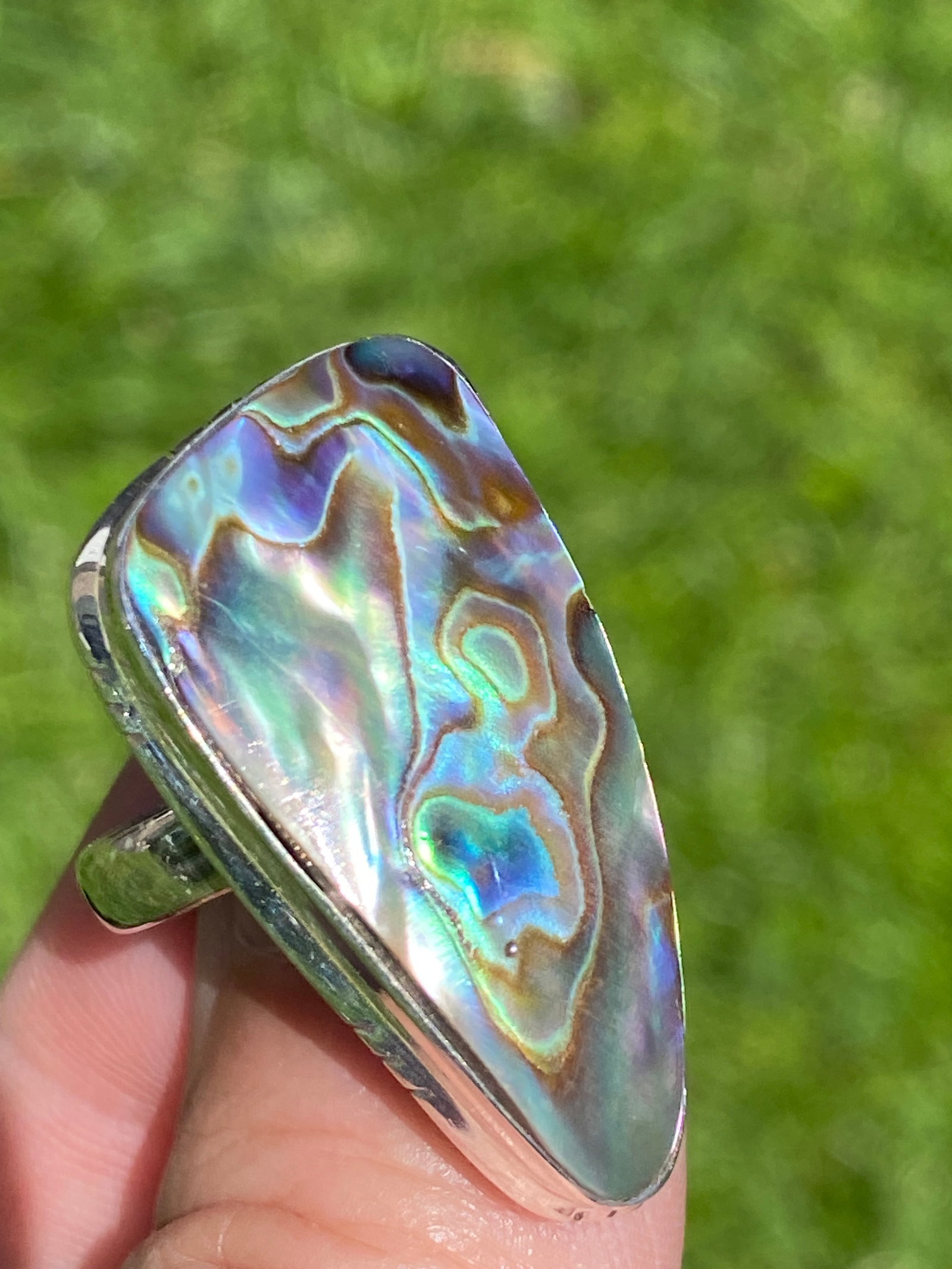 Rock, Crystal, Natural, Jewelry, Ring, Sterling: Abalone Sterling Silver Ring Size 5