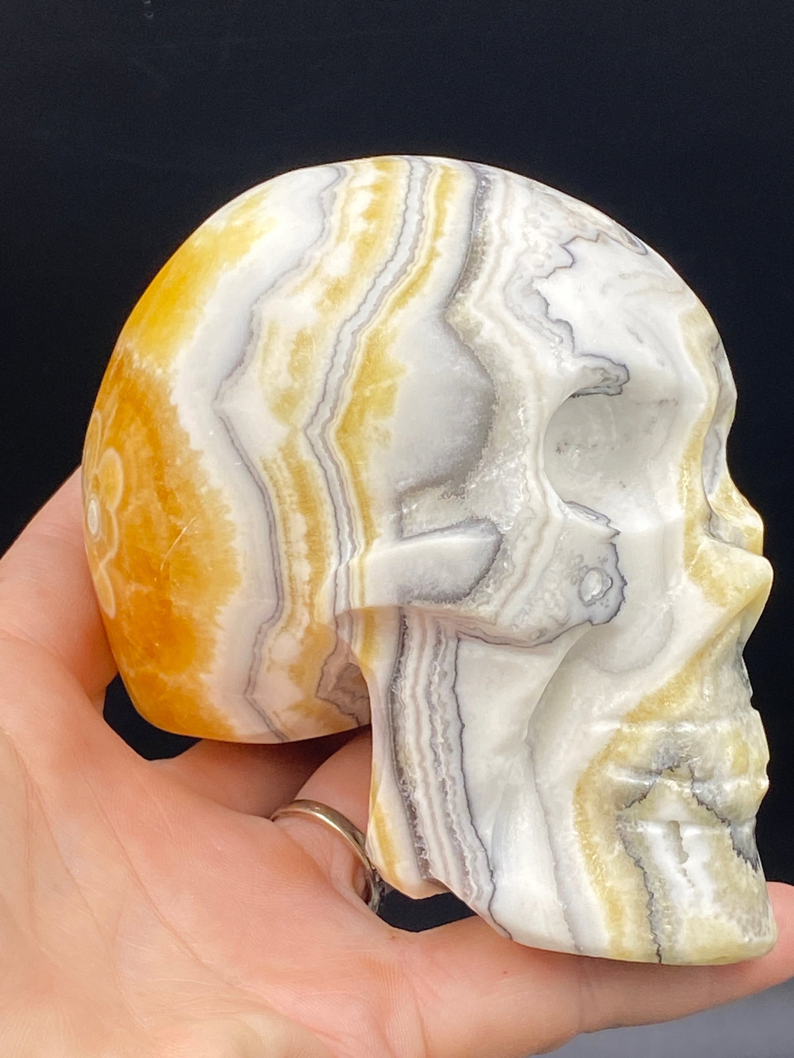 Rock, Crystal, Natural, Decor, Collectible, Carving, Skull: Zebra Calcite Skull