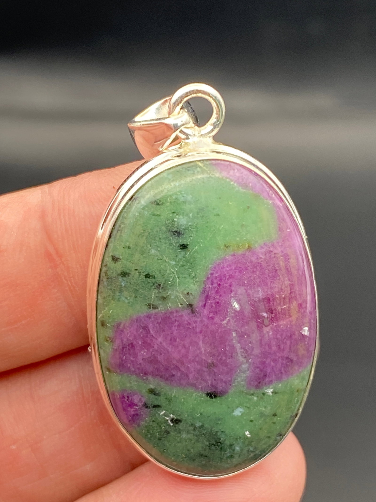 Rock, Crystal, Natural, Jewelry, Pendant, Sterling: Ruby Zoisite Sterling Silver Pendant