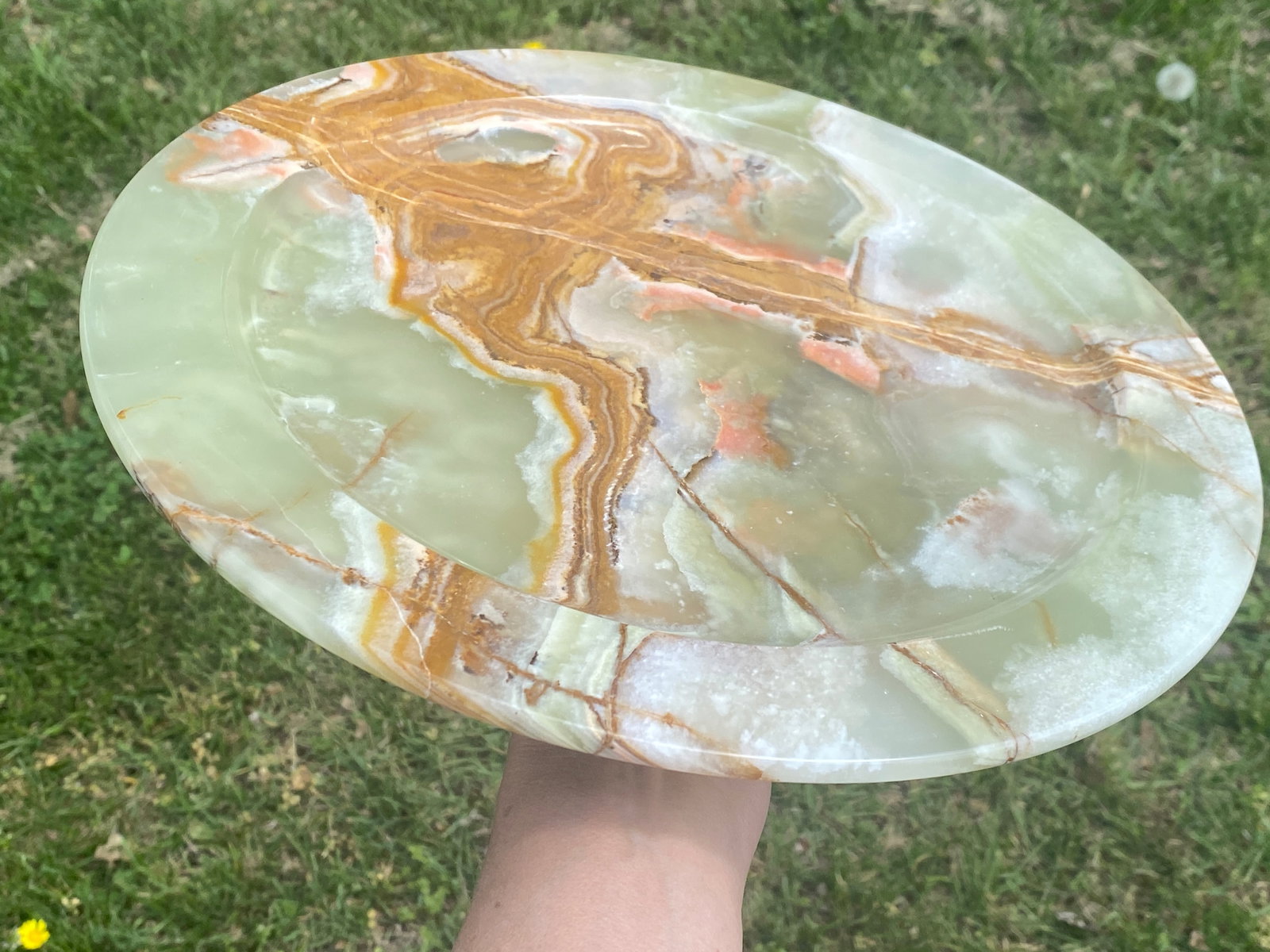 Rock, Crystal, Natural, Decor, Collectible, Carving, Plate: Onyx Plate (Banded Calcite) Pakistan 12"
