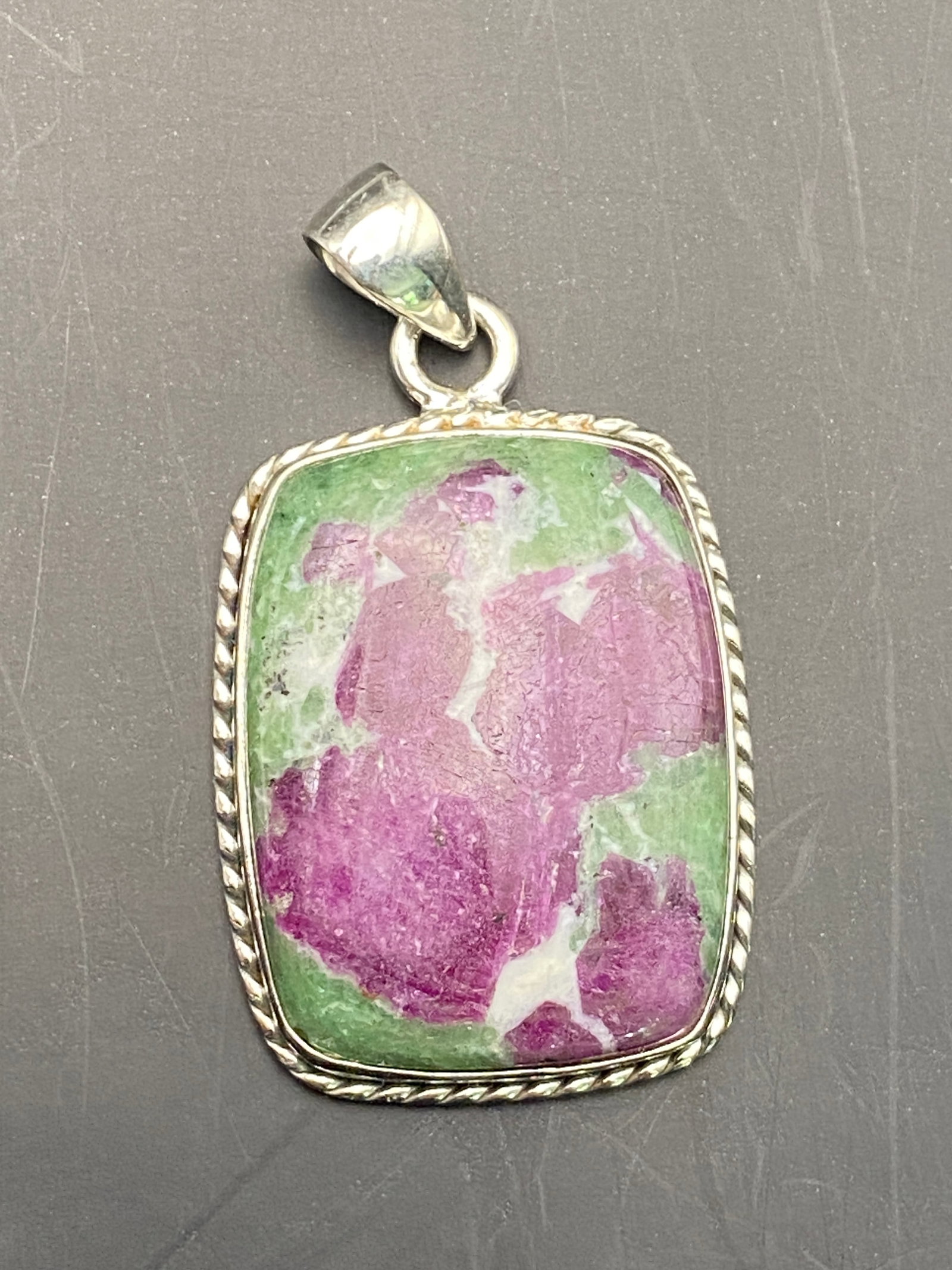 Rock, Crystal, Natural, Jewelry, Pendant, Sterling: Ruby Fuchsite Sterling Silver Pendant
