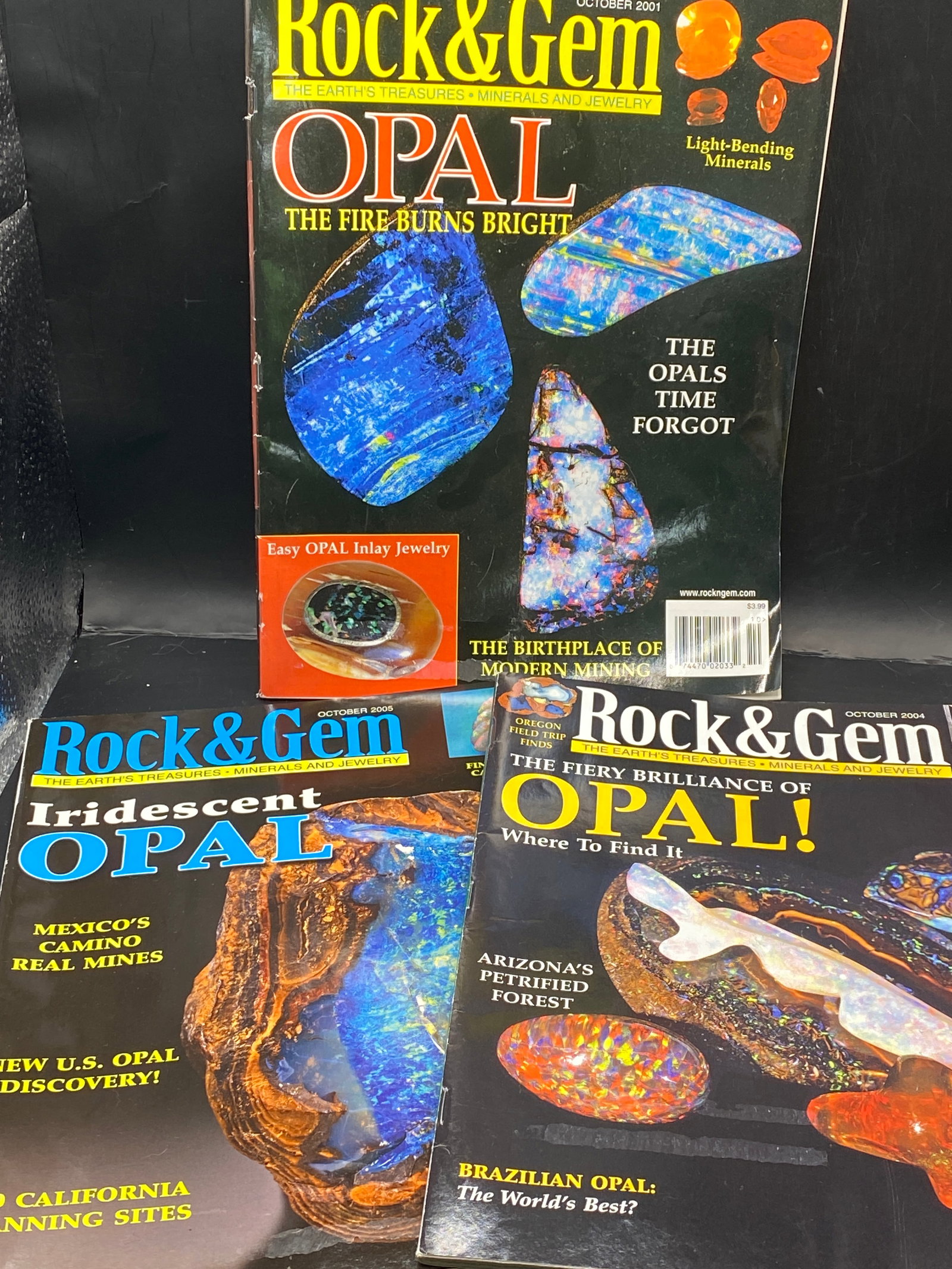 Magazine, Reference, Collectible, Decor: 3 Rock & Gem Vintage Magazines: October 2001, 2004, 2005