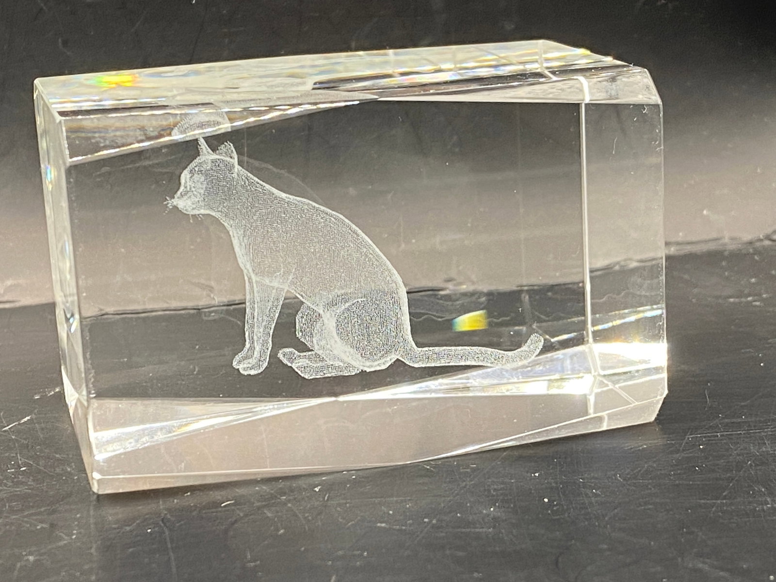 Glass, Cube, Decor, Collectible, Cat: Cat in Glass Cube 1lb