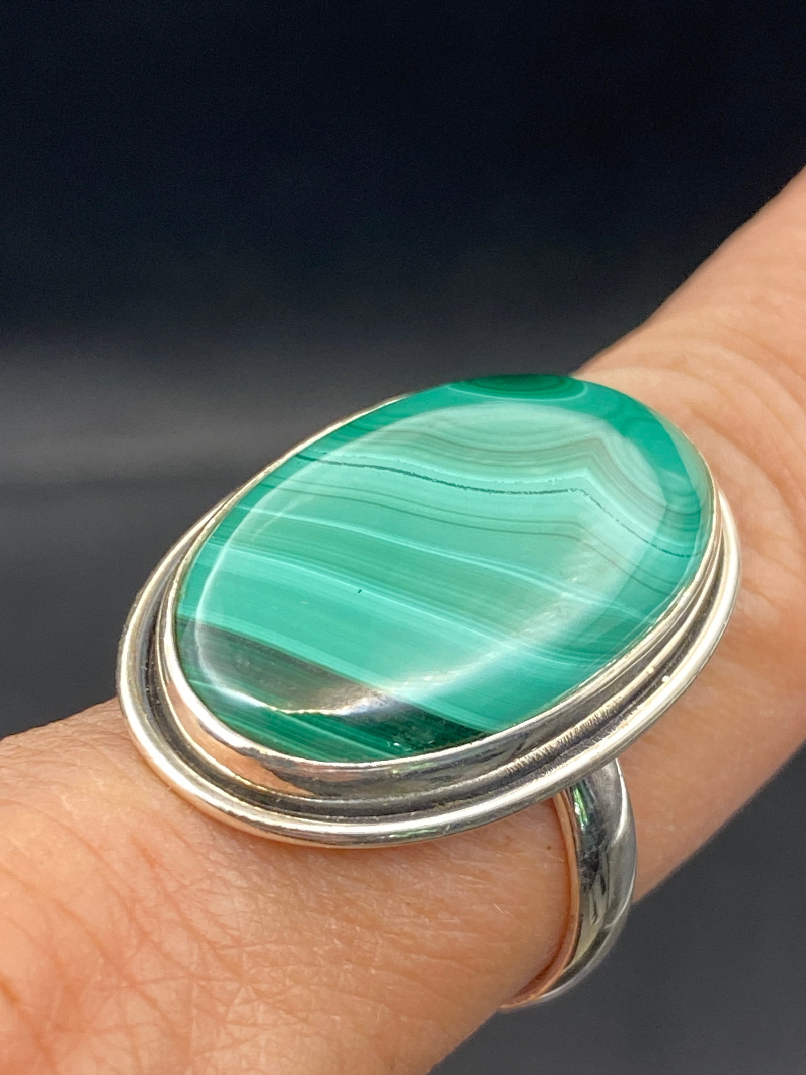 Rock, Crystal, Natural, Jewelry, Ring, Sterling: Malachite Sterling Silver Ring Size 10