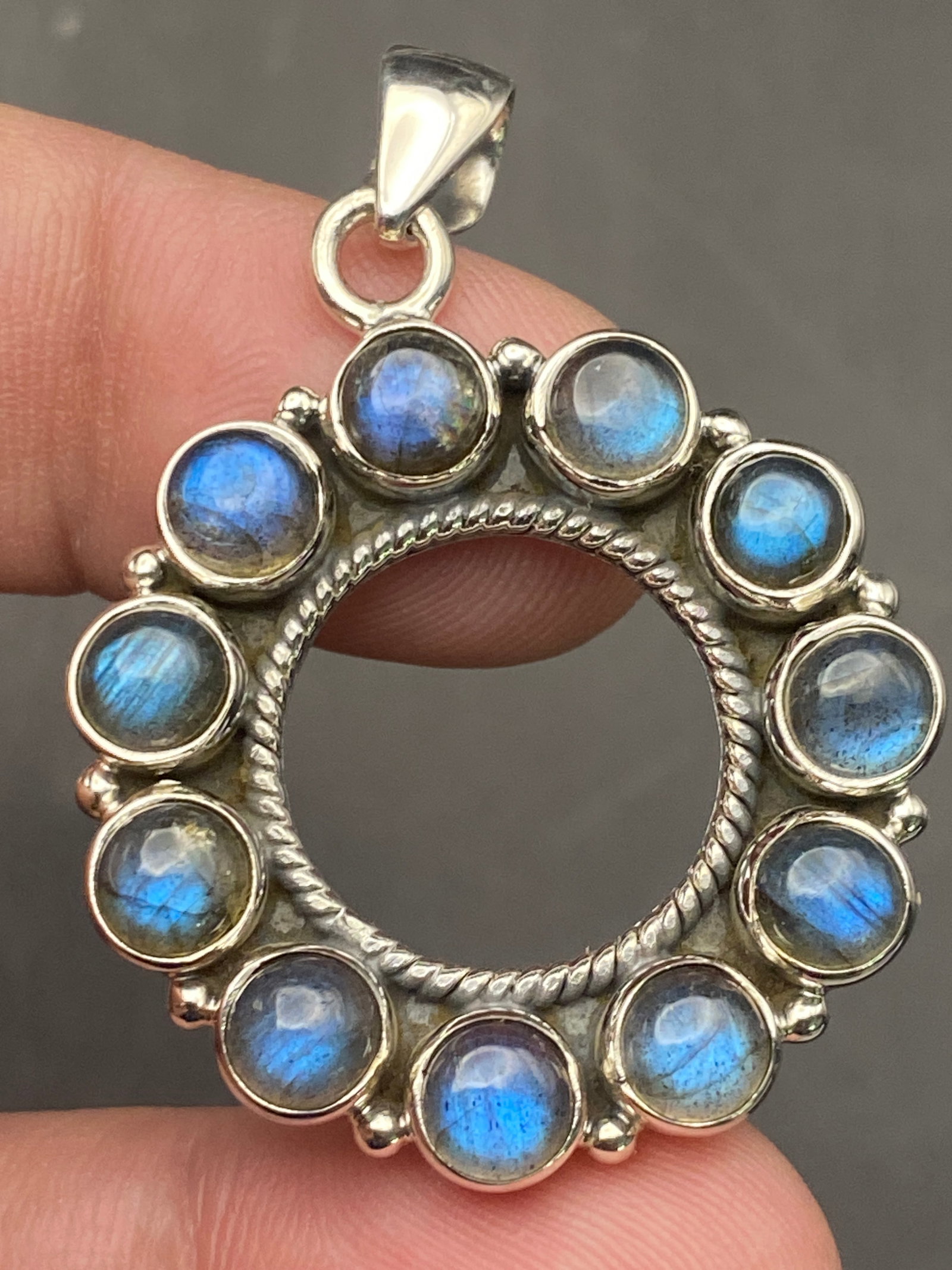 Labradorite Sterling Silver Pendant 11 Stones: Rock, Crystal, Natural, Jewelry, Pendant, Sterling