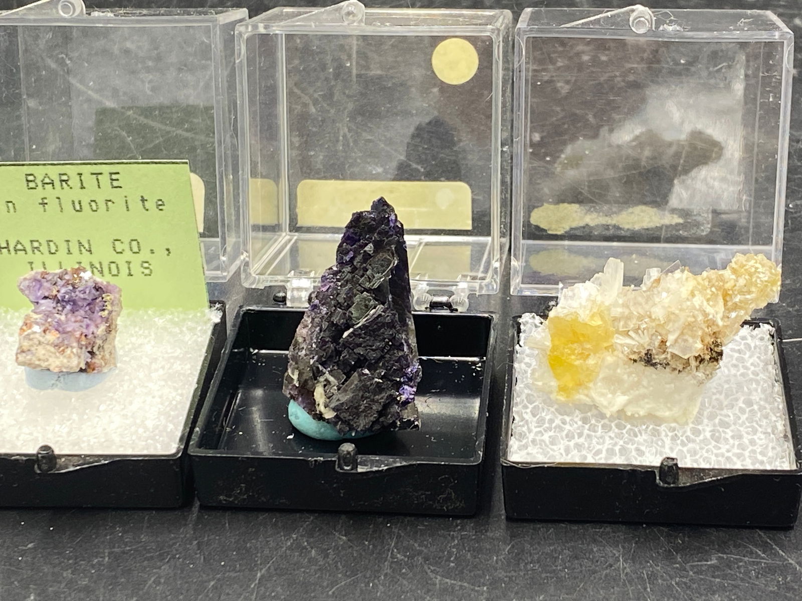 3 Illinois Minerals: Calcite w/Fluorite, Barite w/Fluorite, Barite on Fluorite Charlie Hall (1 of 4)