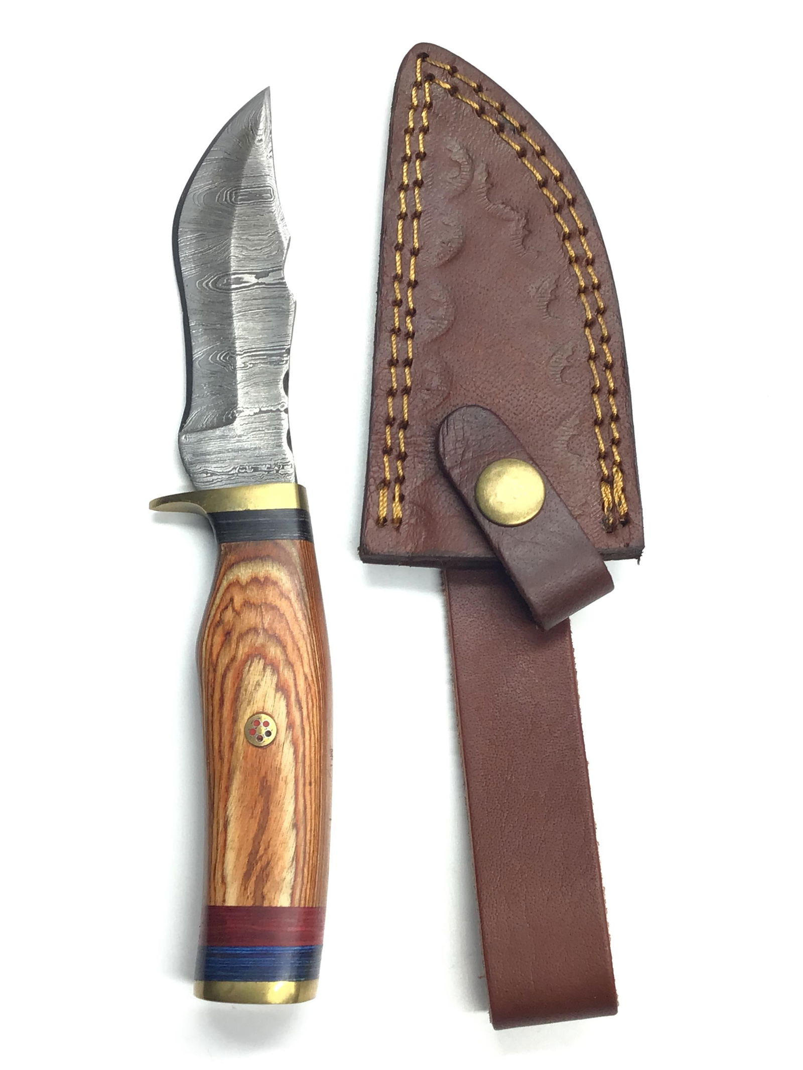 Damascus steel skinning knife: Damascus steel blade knife. 8 inches in total length.