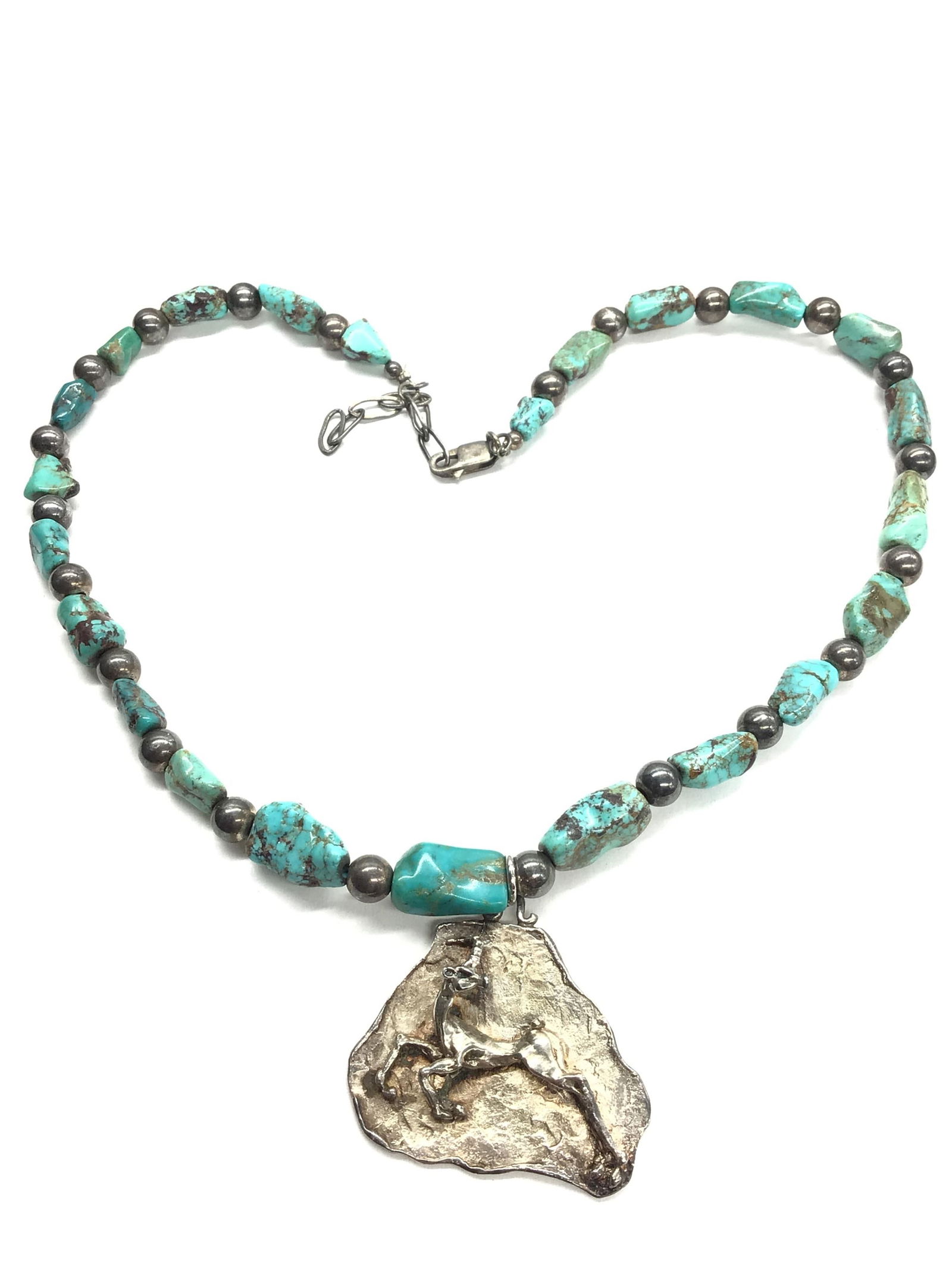 Artisan made necklace Sterling silver and turquoise necklace with Sterling pendant. 29.79 grams (1 of 2)