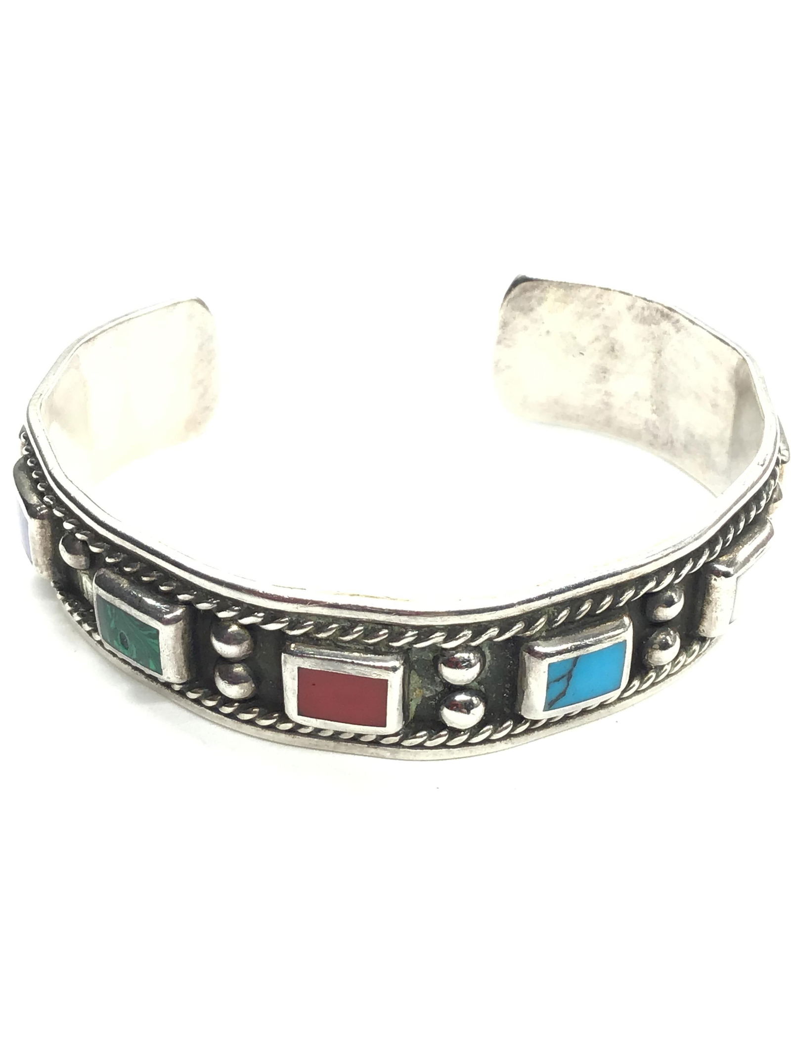 Artisan made bracelet cuff Sterling silver cuff with multiple different stones. 33.42 grams total (1 of 3)