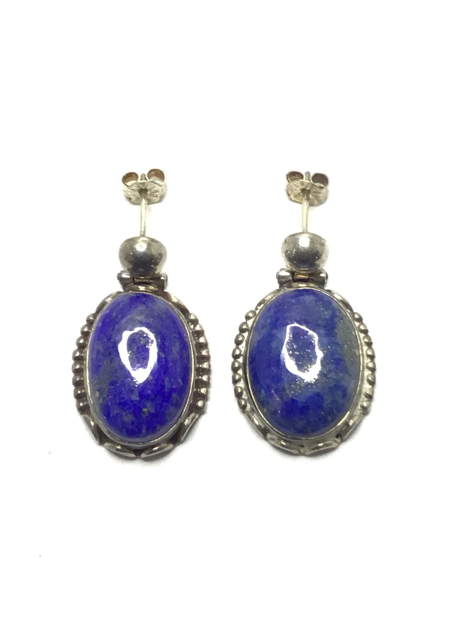 Artisan made earrings Sterling silver earrings with lapis stones. 11.12 grams total weight. (1 of 3)