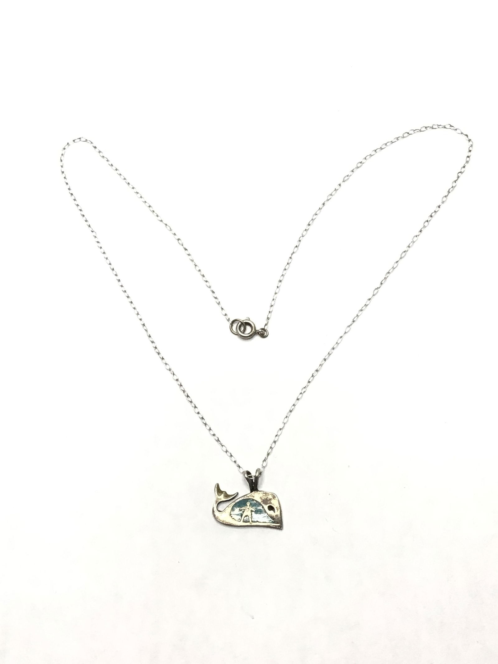 Artisan made necklace with pendant. Sterling silver necklace with pendant featuring crushed (1 of 2)