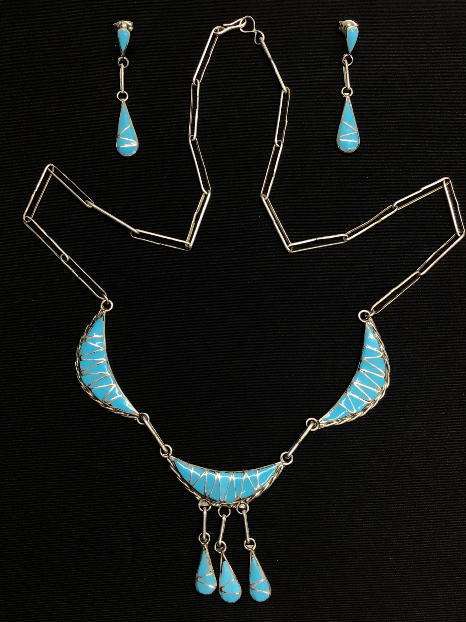 Zuni handmade jewelry set Sterling Silver jewelry set featuring turquoise inlay. 15.52 grams of (1 of 3)