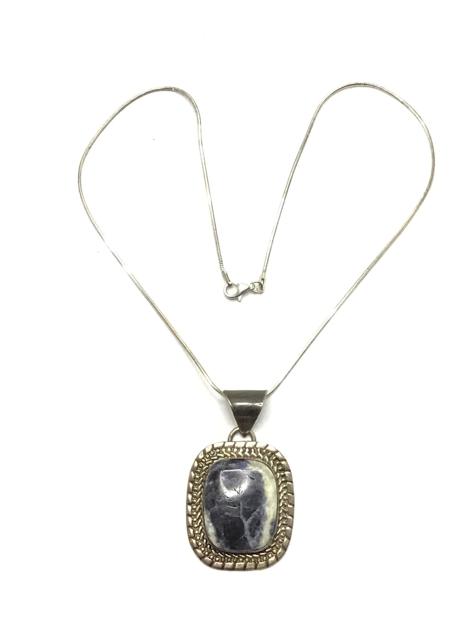 Artisan made necklace with pendant Sterling silver necklace with pendant featuring large sodalite (1 of 3)