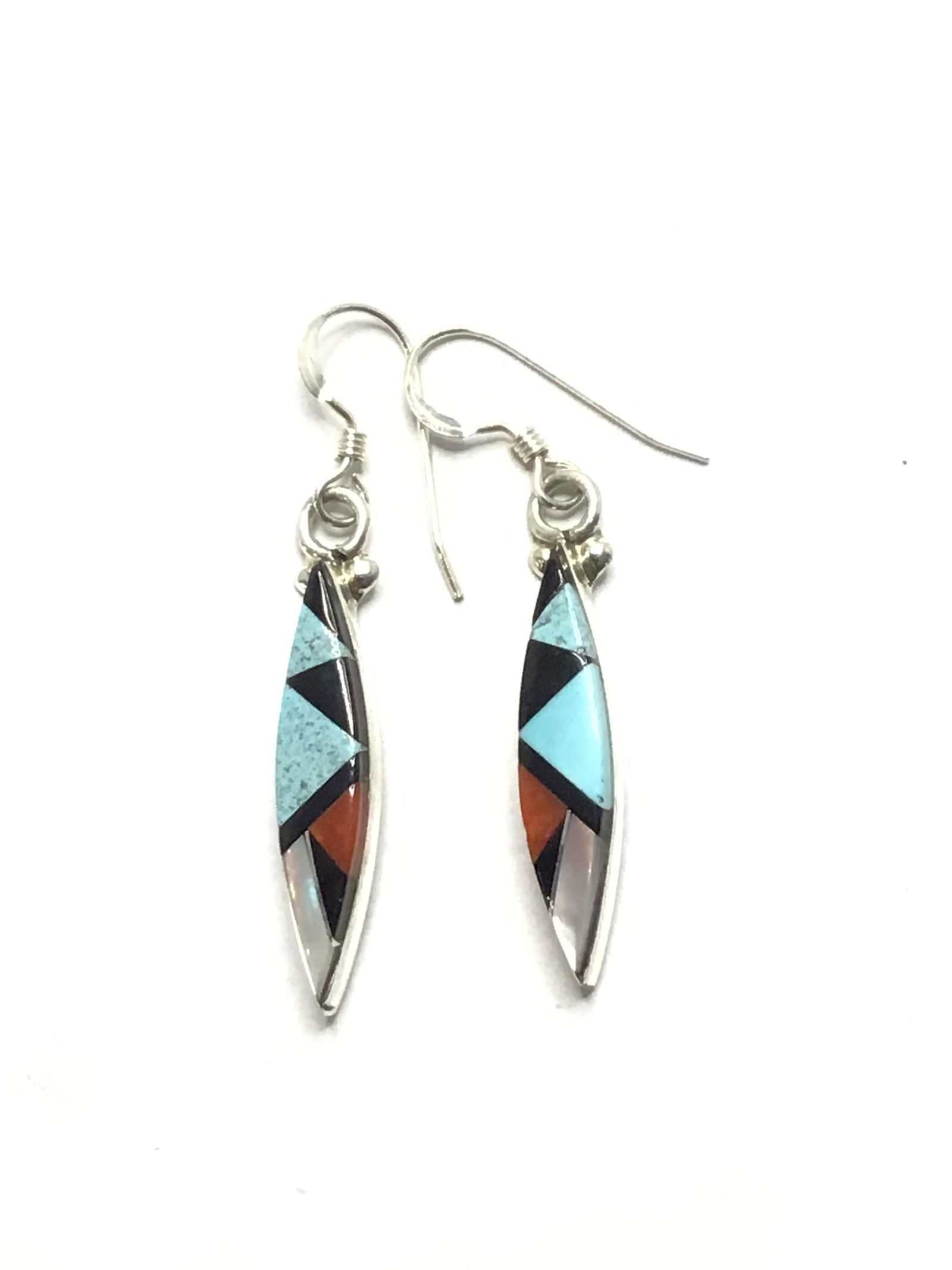 Zuni Handmade earrings Sterling silver earrings with multiple stone inlay. 2.78 grams total weight. (1 of 3)