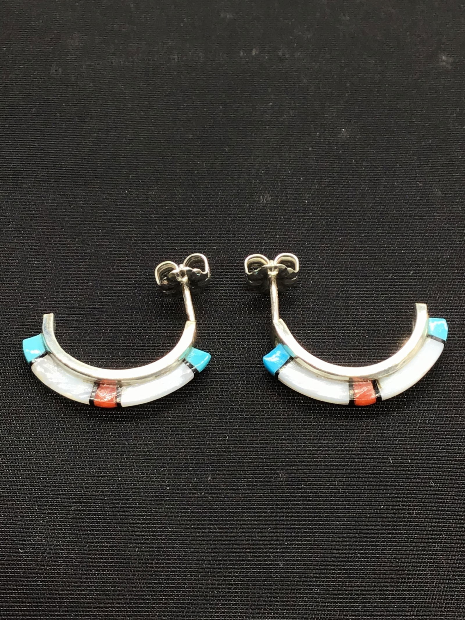 Zuni handmade earrings Sterling silver earrings with multiple stone overlay. 2.33 grams total (1 of 2)