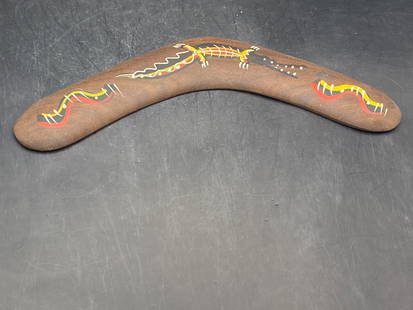 Artifact, Rock, History, Collectible, Tool,: Boomerang with Hand-Painted Aboriginal Design Australia