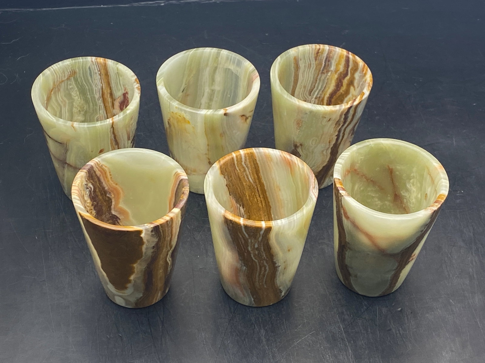 Rock, Crystal, Natural, Decor, Collectible, Carving, Shot Glass: Shot Glasses Onyx (Banded Calcite) Set of 6