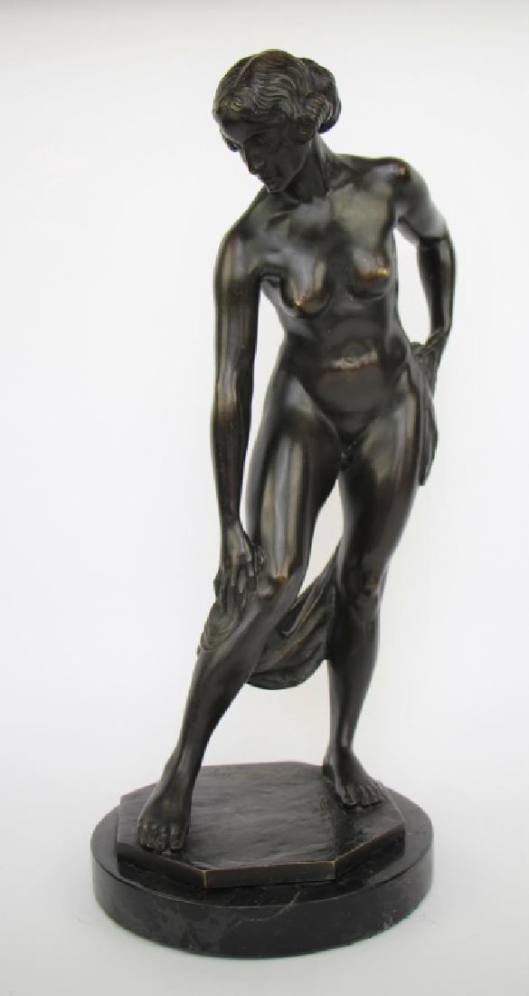 ROSENBERG, Fritz, ( Austrian, 1883-1917): Large bonze statue of nude woman on marble base. Signed and dated 1914 with foundry mark NW. Note: chip to marble base. ( see photo) Ht 52 cm ( 20.5 in), Approx weight 13 kg