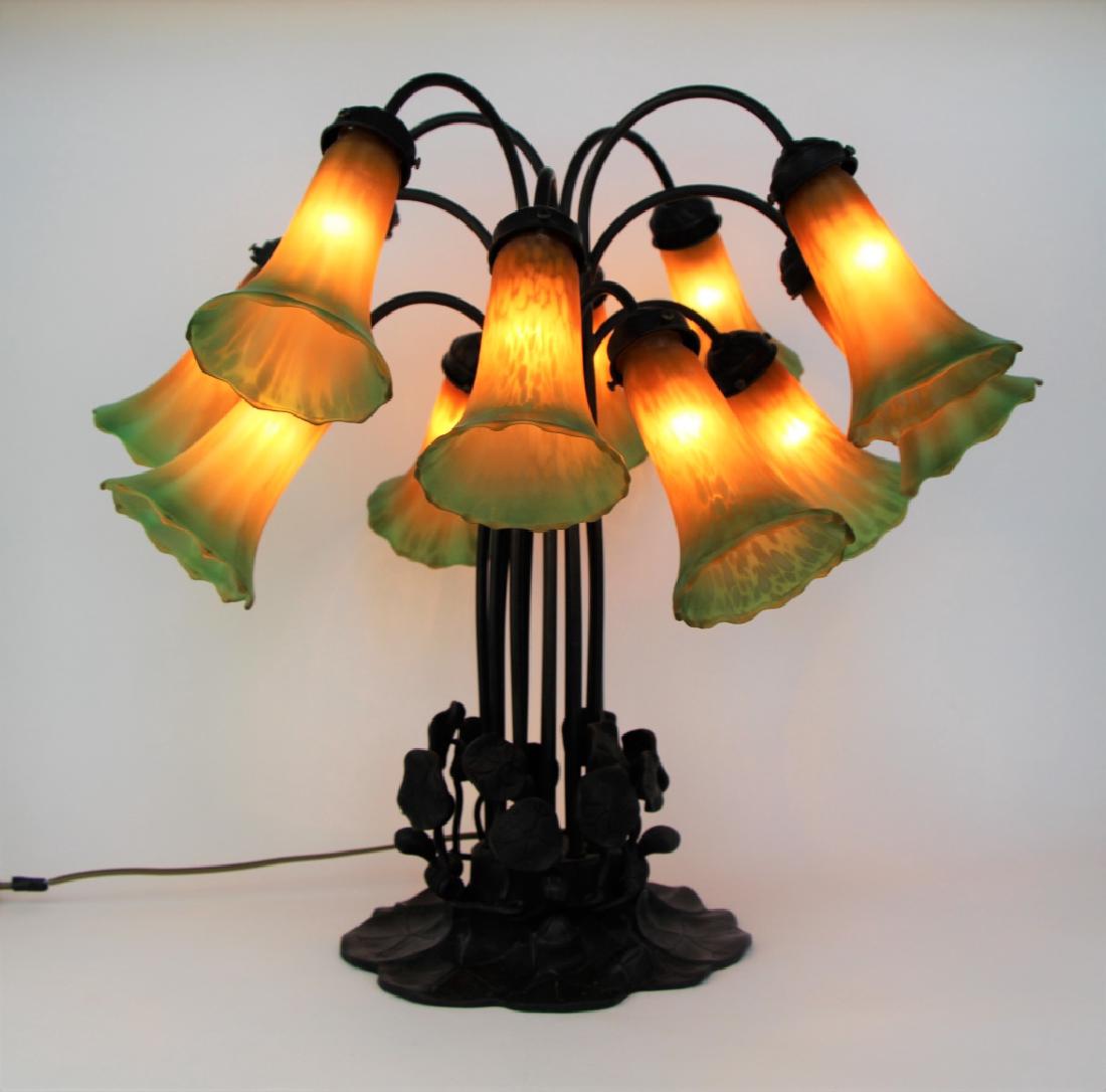 TWELVE LIGHT TABLE LAMP WITH ART GLASS SHADES (1 of 4)