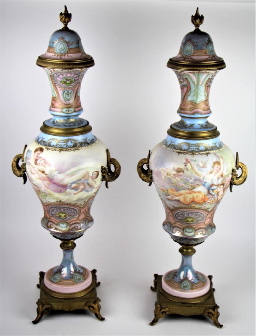 PAIR OF 19TH CENTURY SEVRES PORCELAIN URNS (1 of 14)