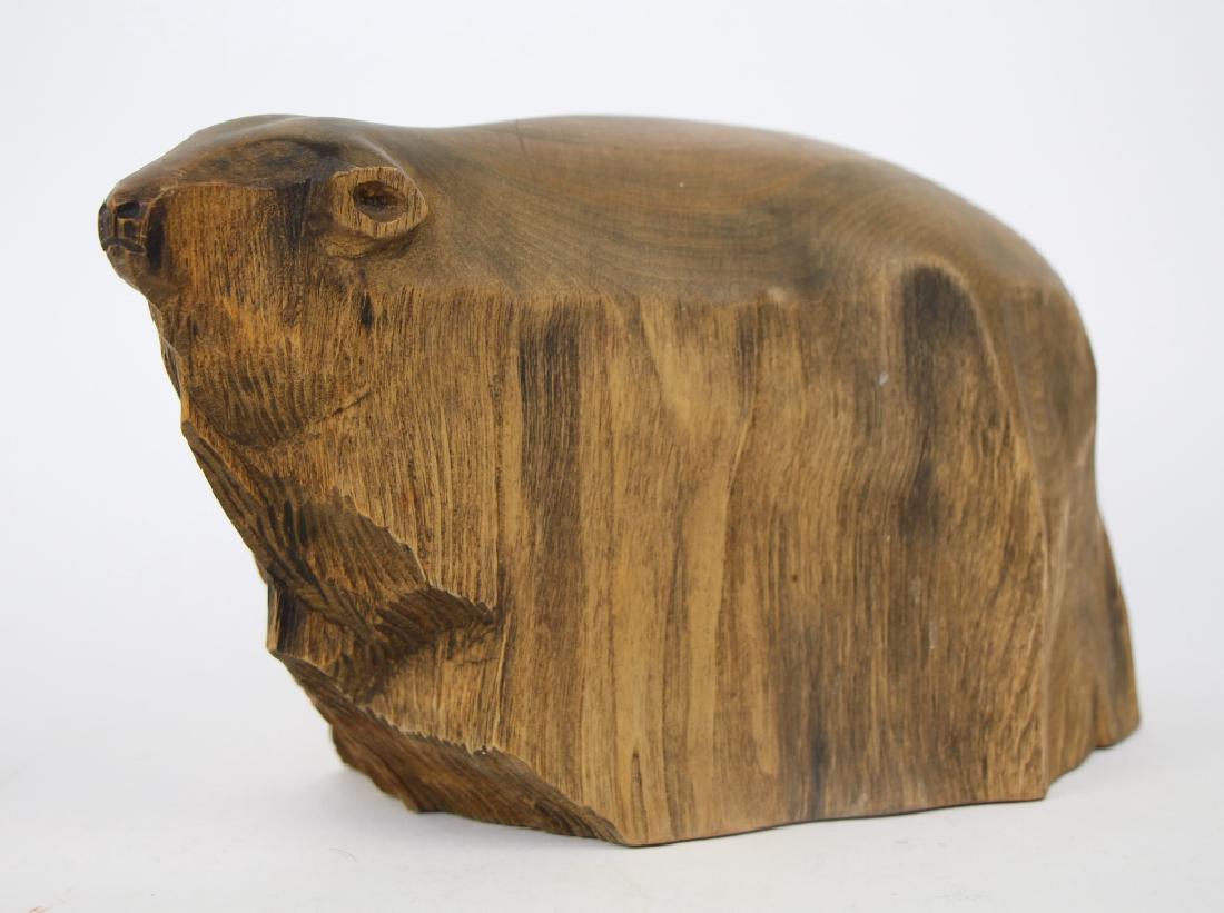 LEO GERVAIS WOOD CARVING: Signed on base by Artist from Laval Quebec. Depicting Polar Bear. Length 27 cm ( 10.5 in) Approx. weight 1.8kg