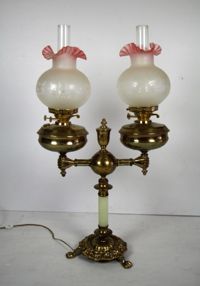 VICTORIAN STYLE BRASS DOUBLE BANQUET LAMP (1 of 6)